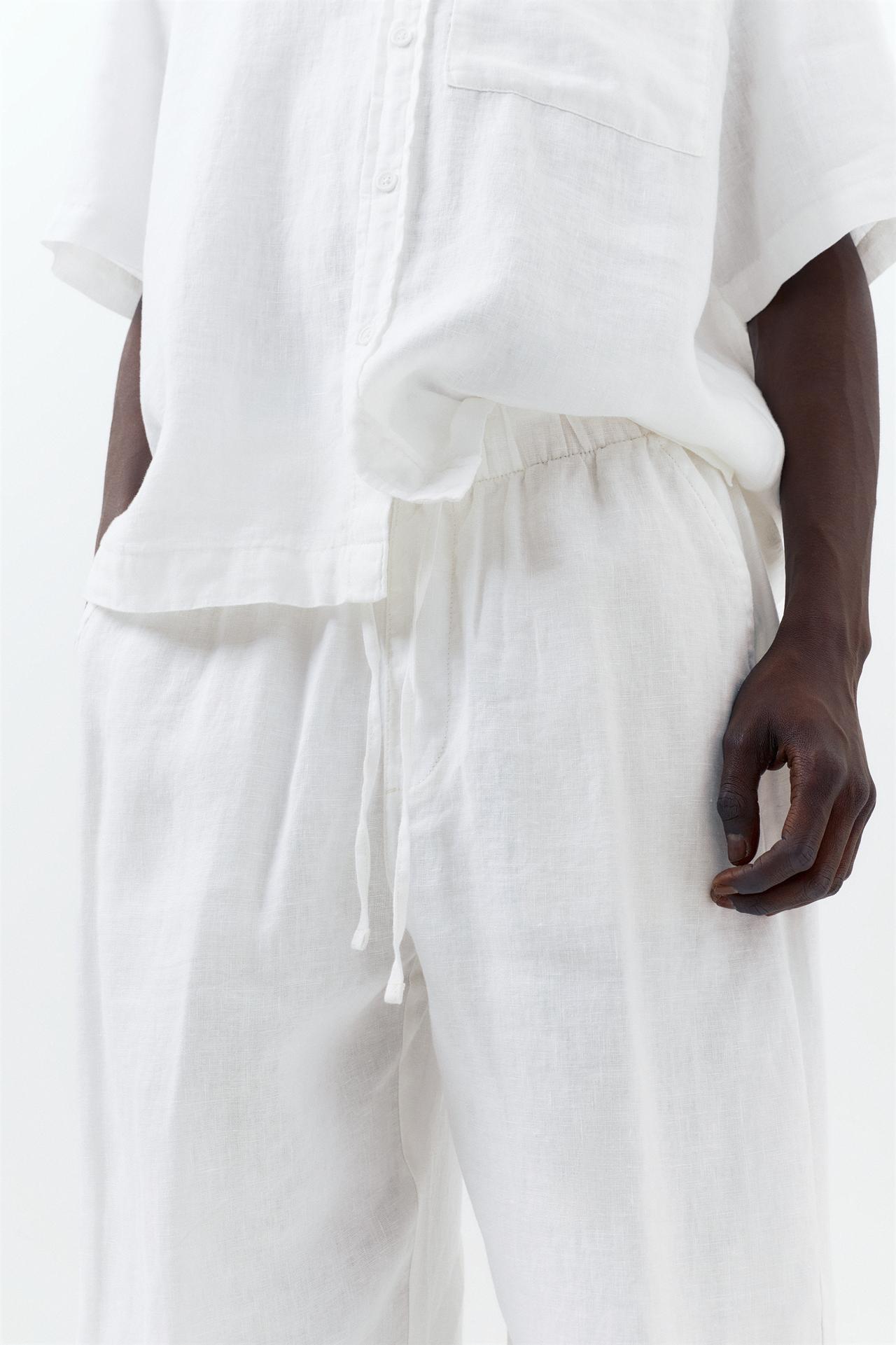 100% linen jogger trousers — White