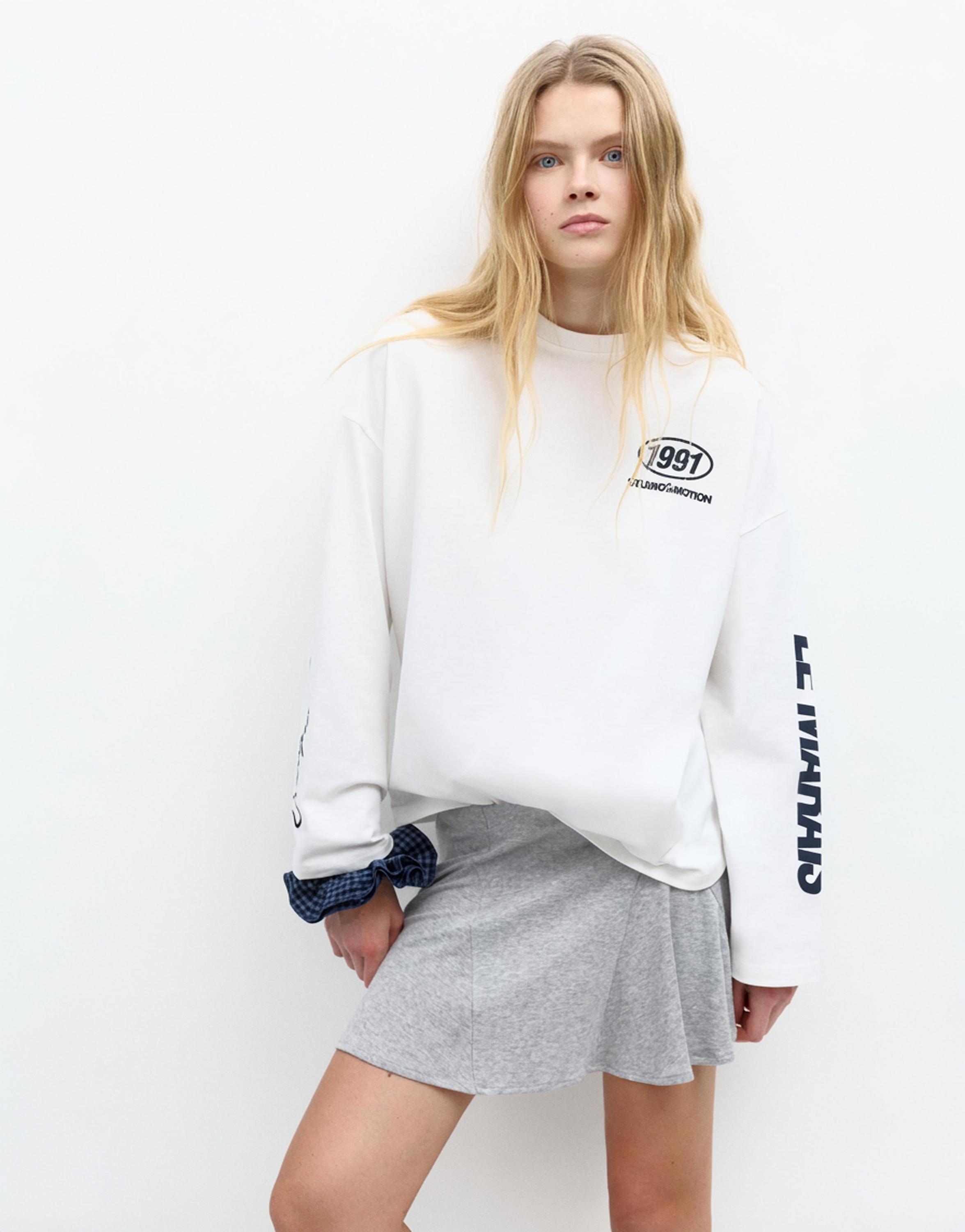 Uzun kollu grafik baskılı tişört - Görsel 14