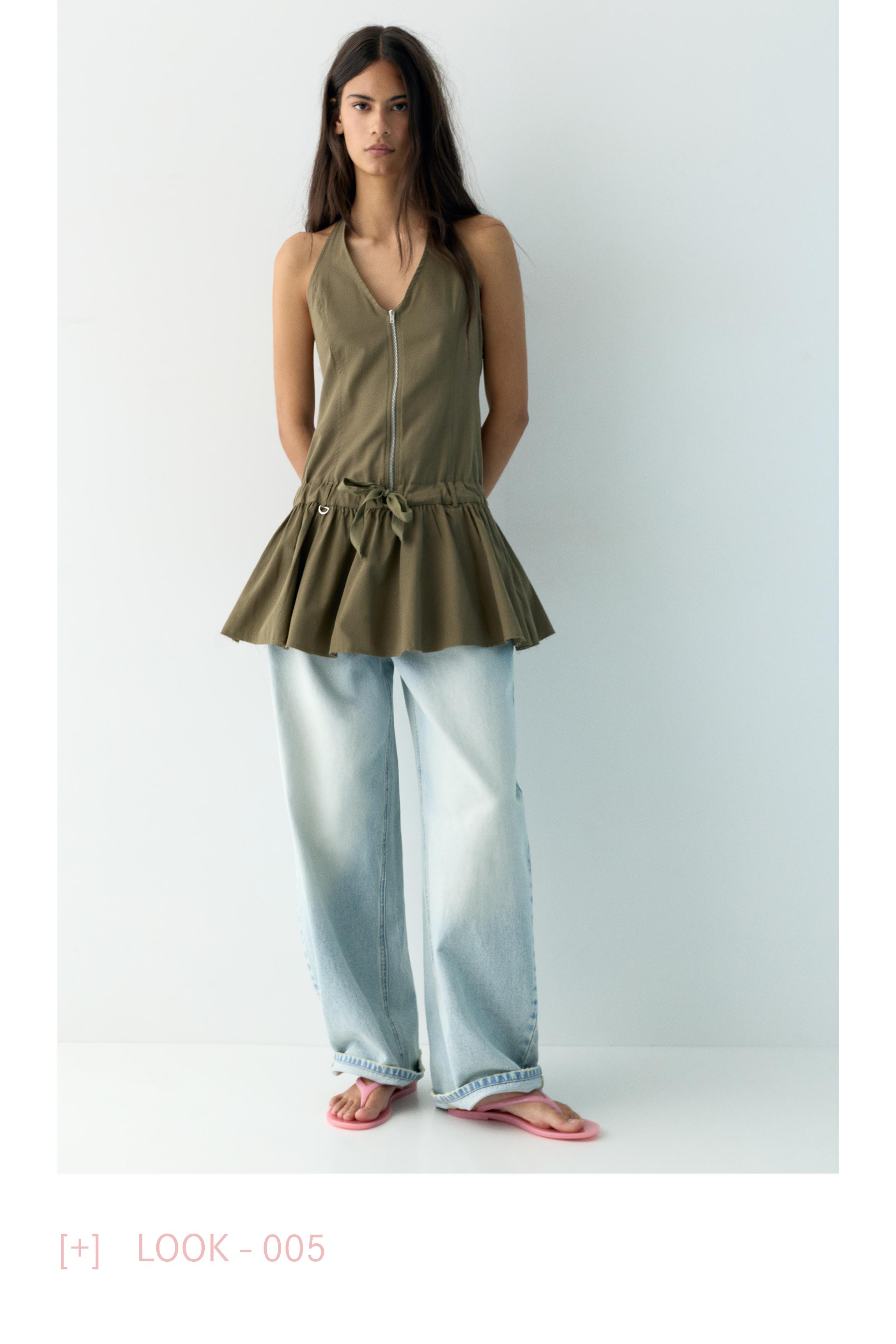 Short halter dress with zip — Khaki