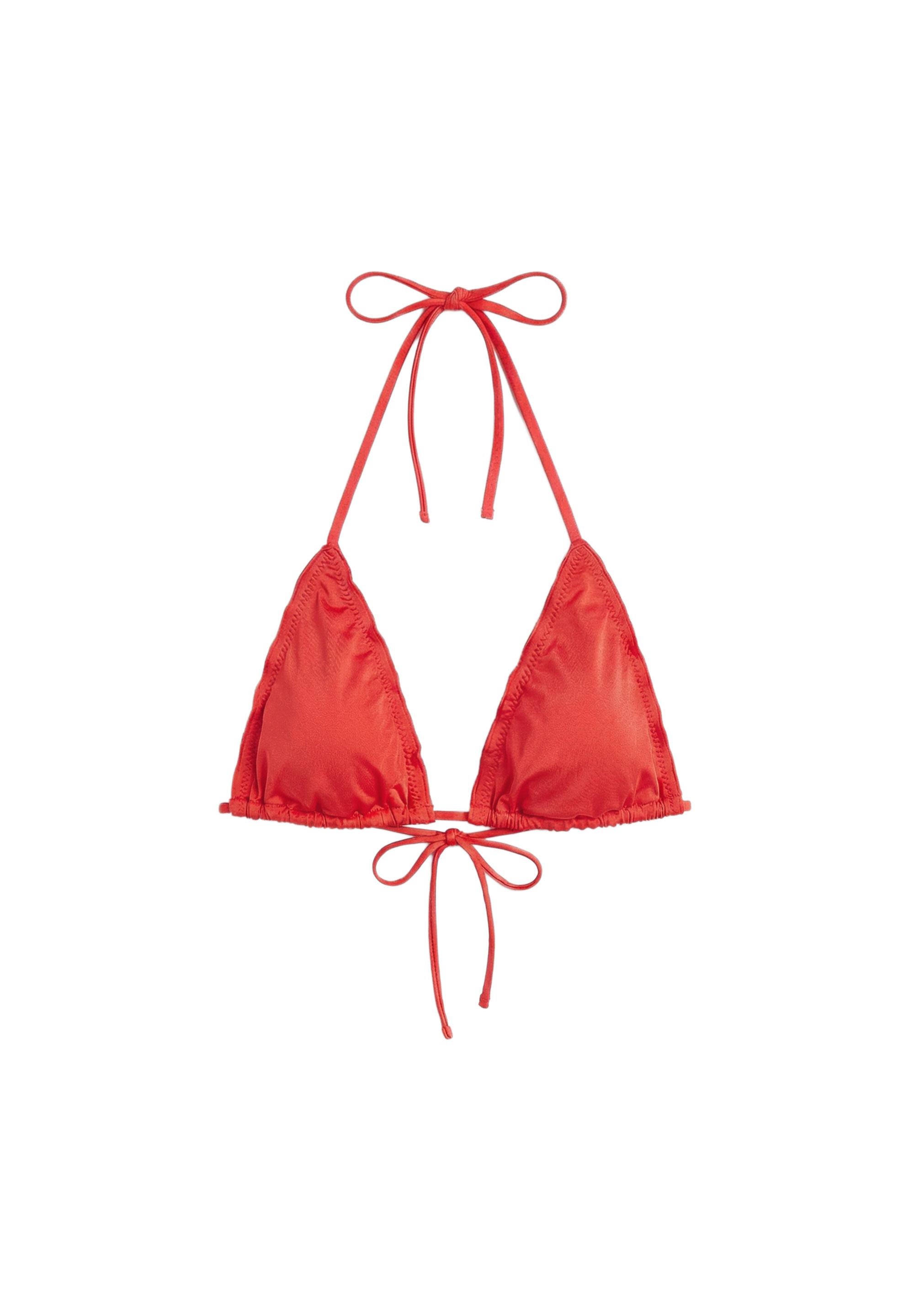 Ruffled triangle bikini top — Red