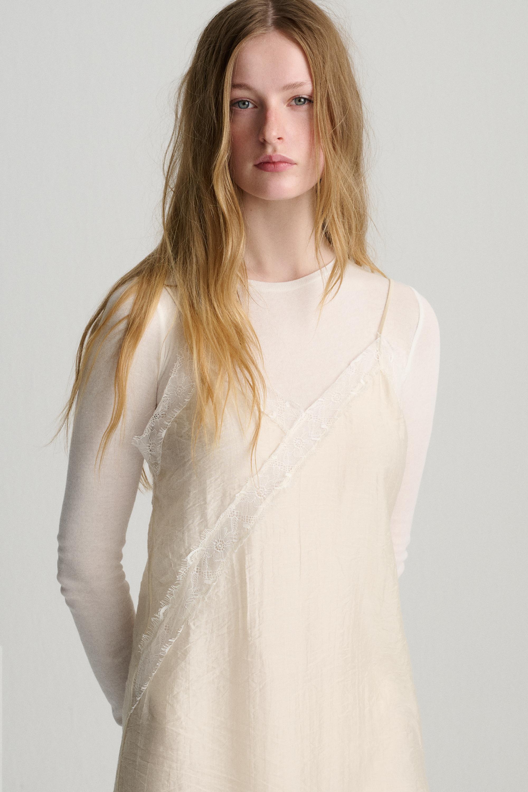 Combined camisole dress — Ecru