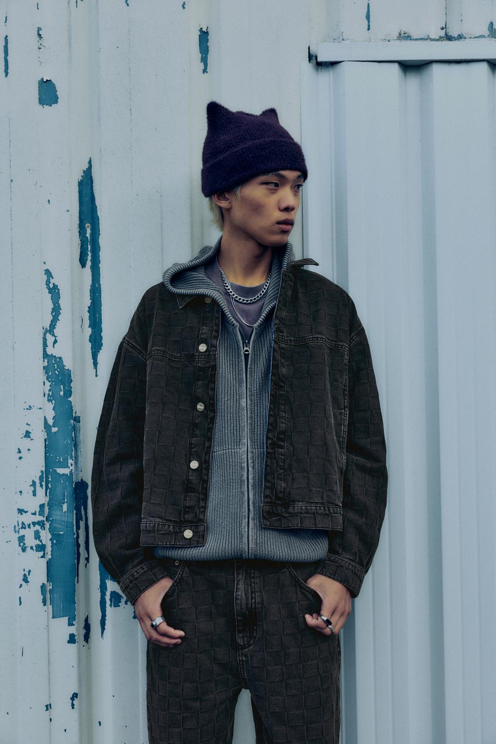 Giacca di jeans a quadri PULL&BEAR - Main Image