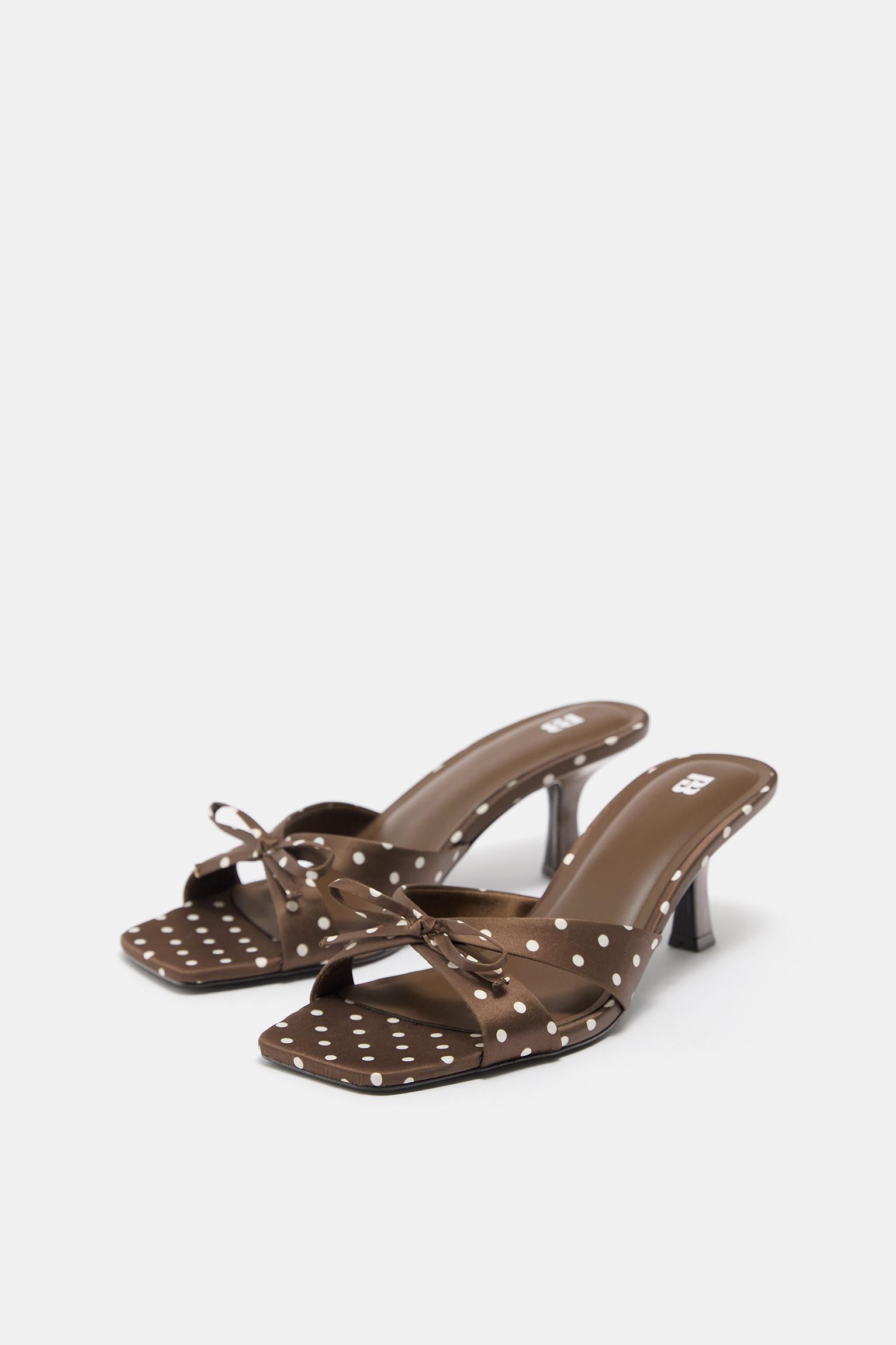 Polka dot mule high-heel sandals — Brown