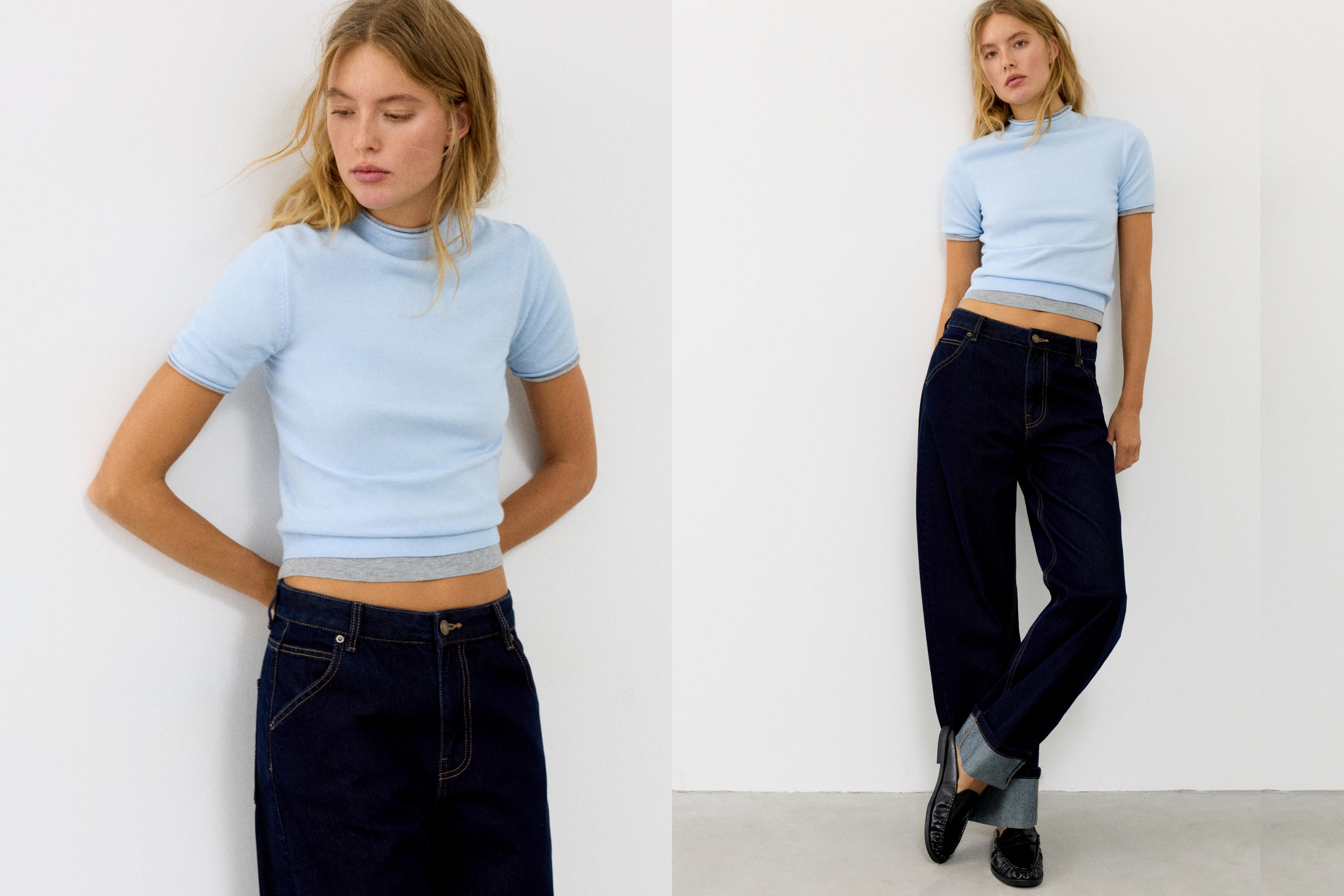 Fine knit short sleeve T-shirt — Pastel blue