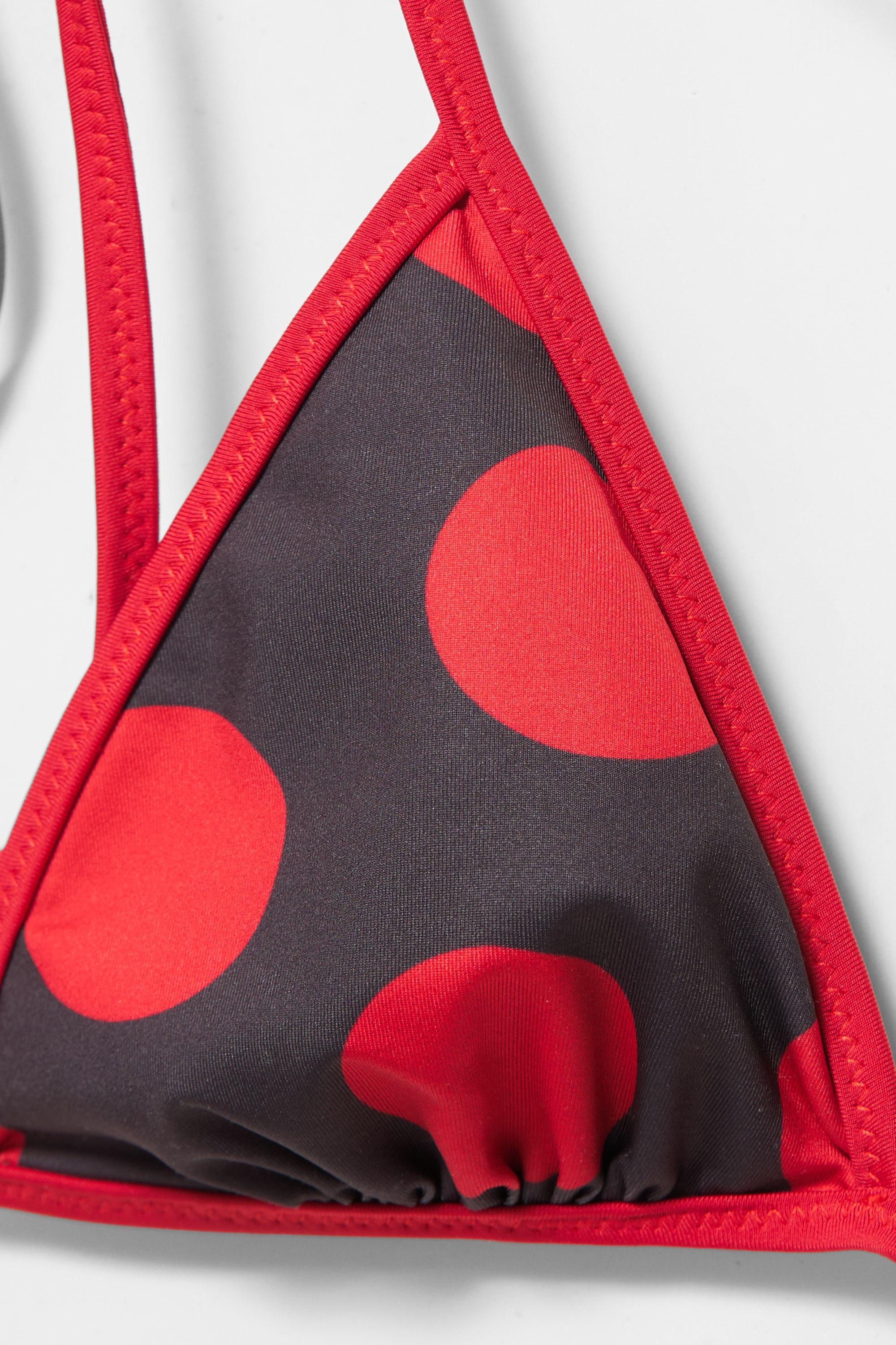 Polka dot triangle bikini top — Red