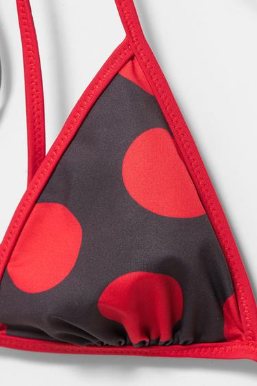 Polka dot triangle bikini top — Red 7