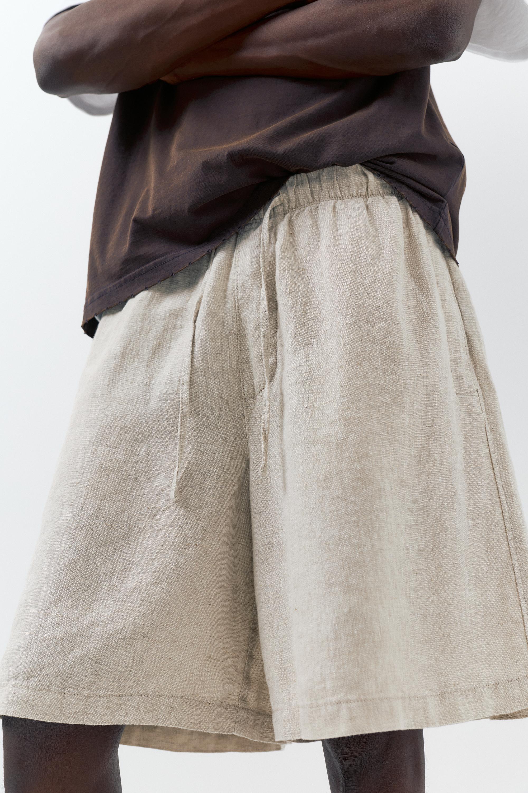 100% linen Bermuda sweat shorts — Beige