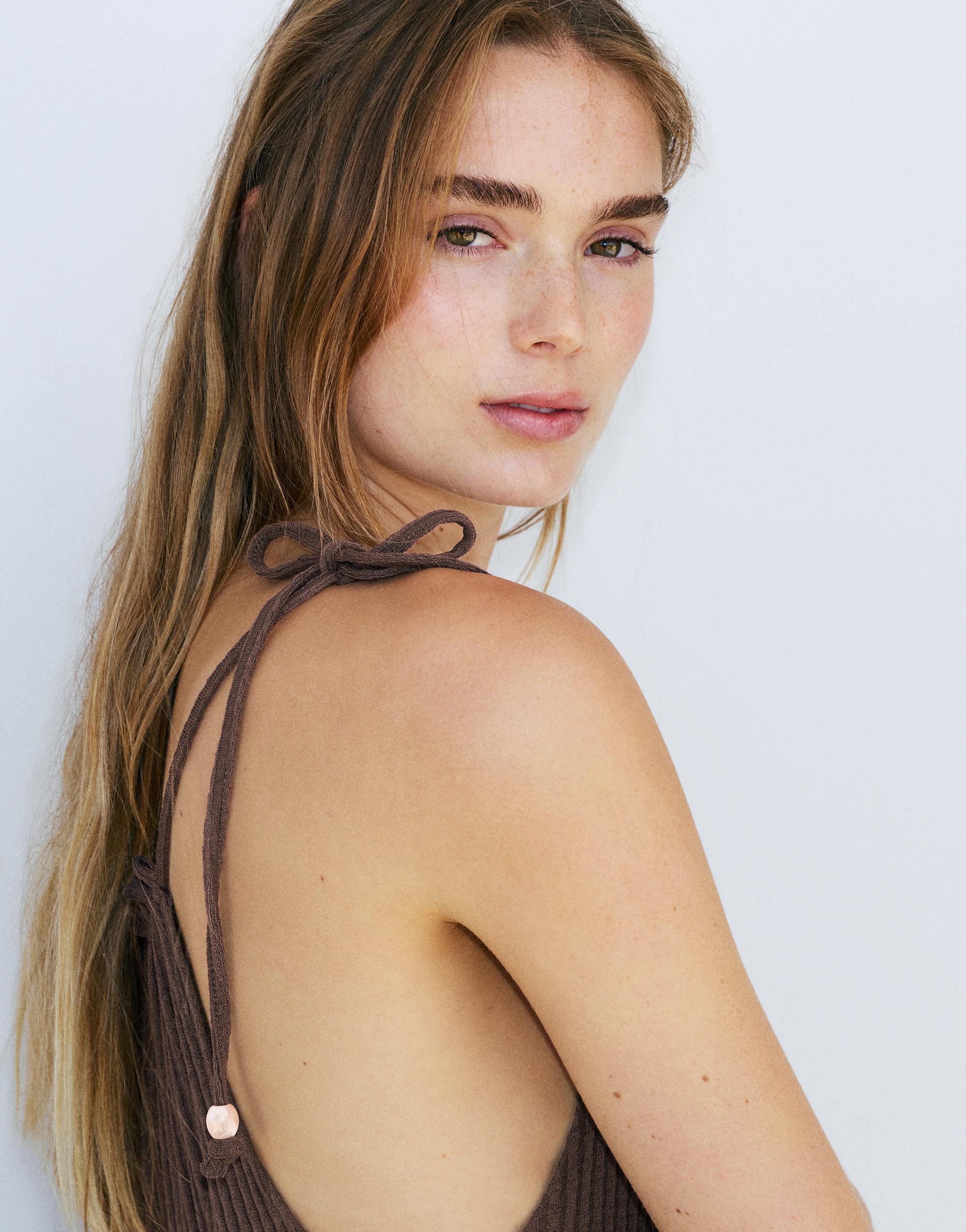Paneled strappy dress — Brown