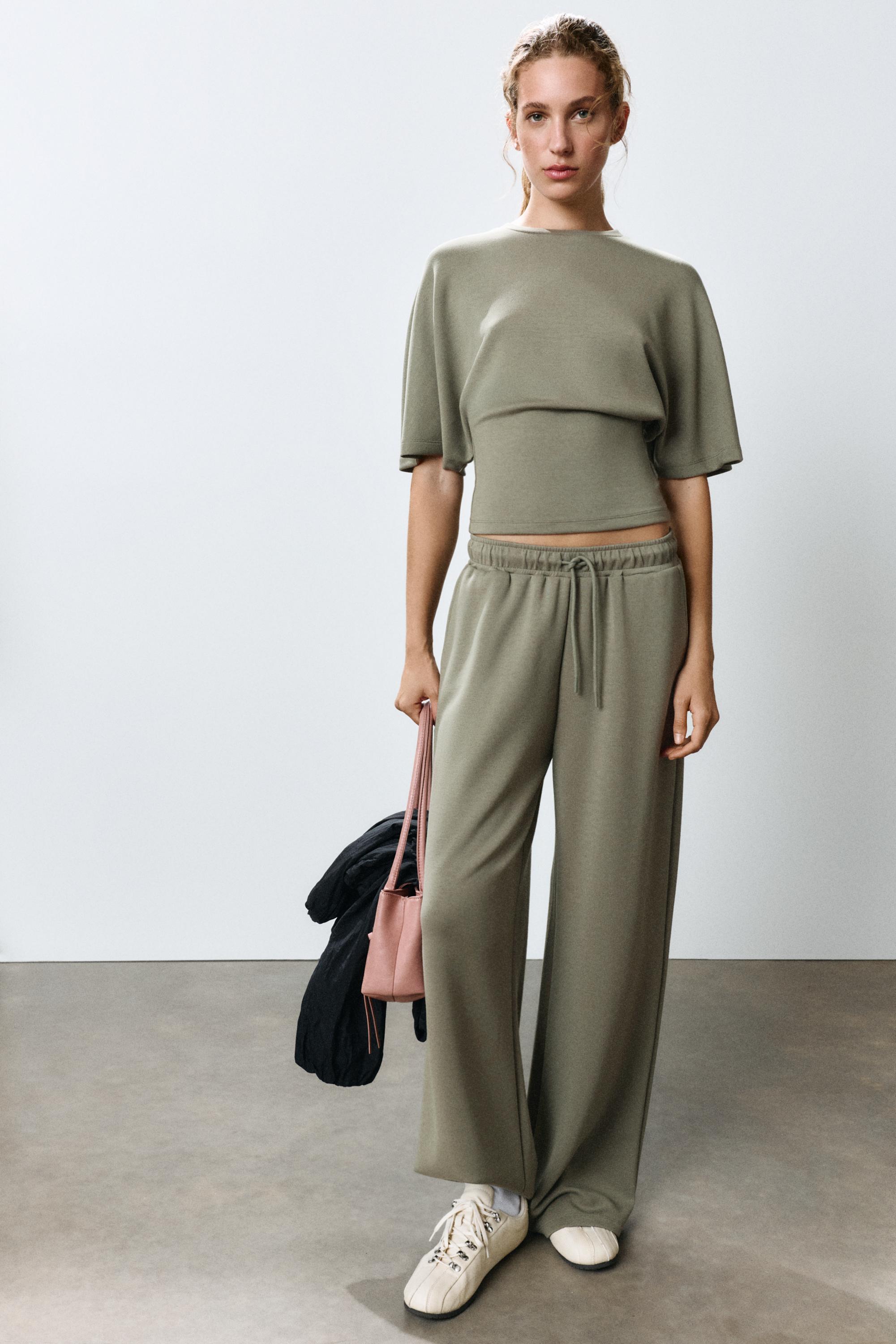 Modal wide-leg trousers — Khaki