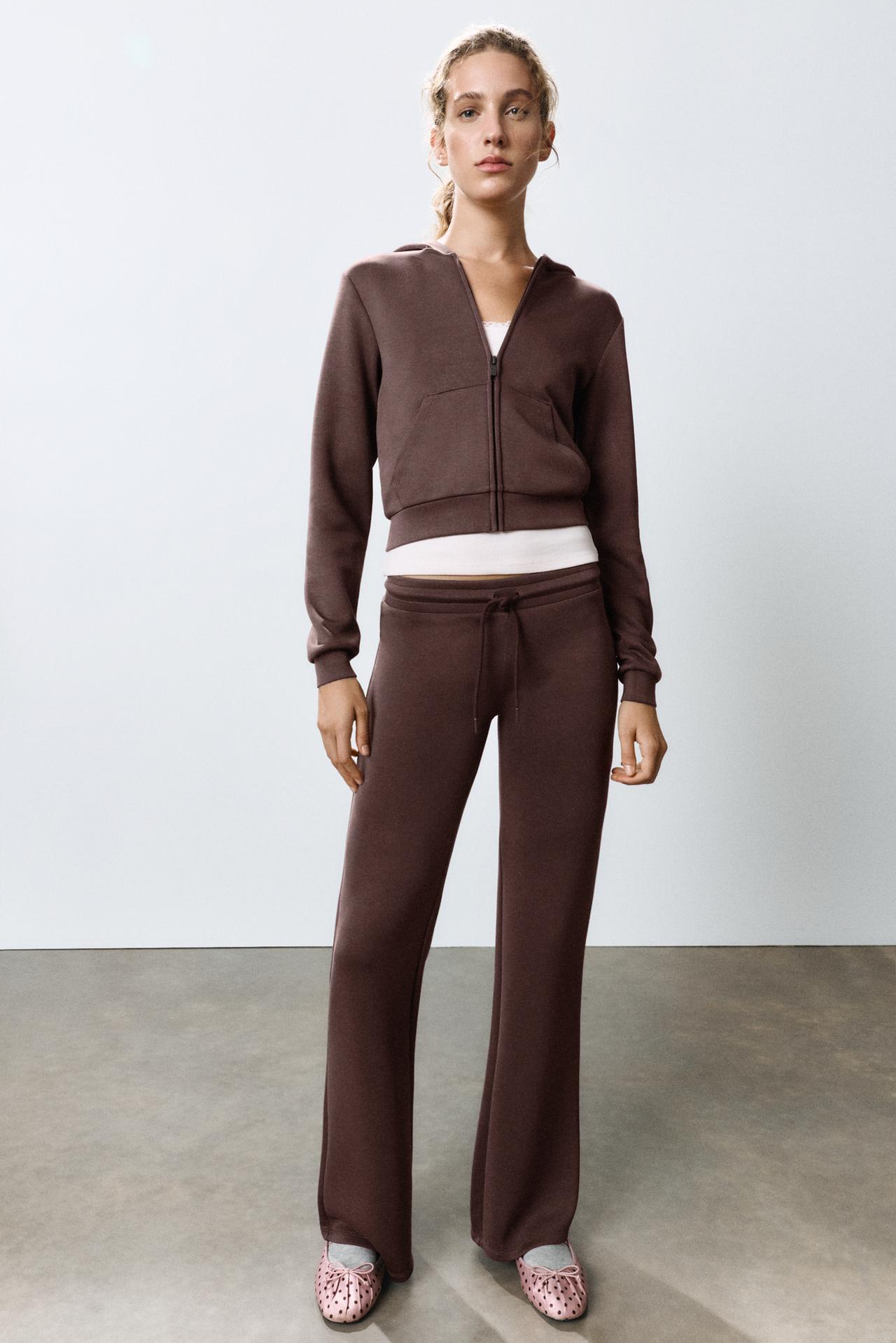 Soft-touch zip-up hood sweatshirt — Brown
