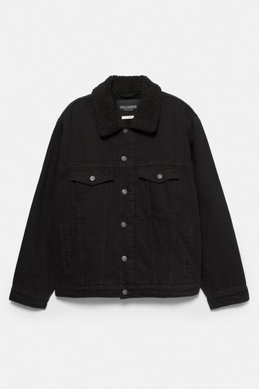 Denim jacket with faux shearling collar — Faded black 6