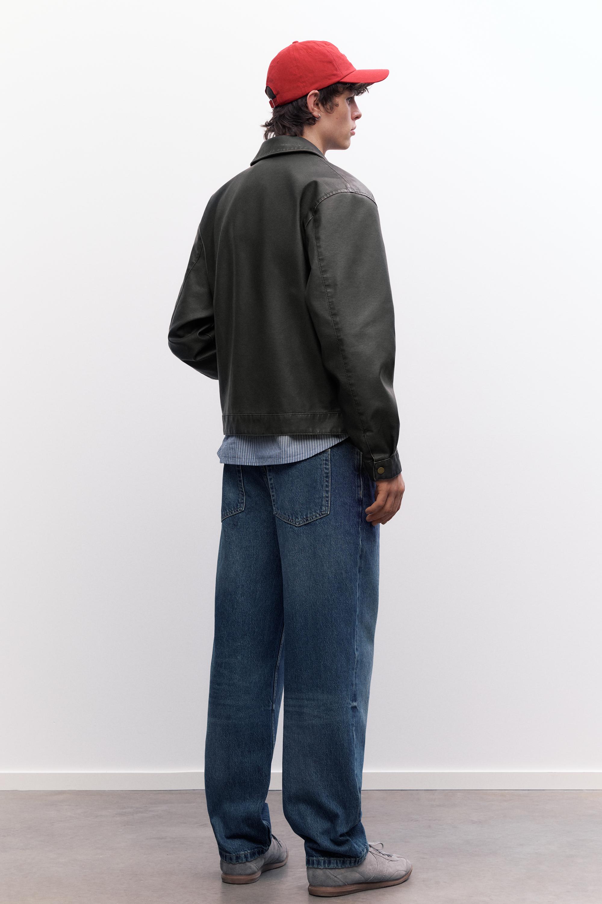 Washed faux leather jacket — Dark grey