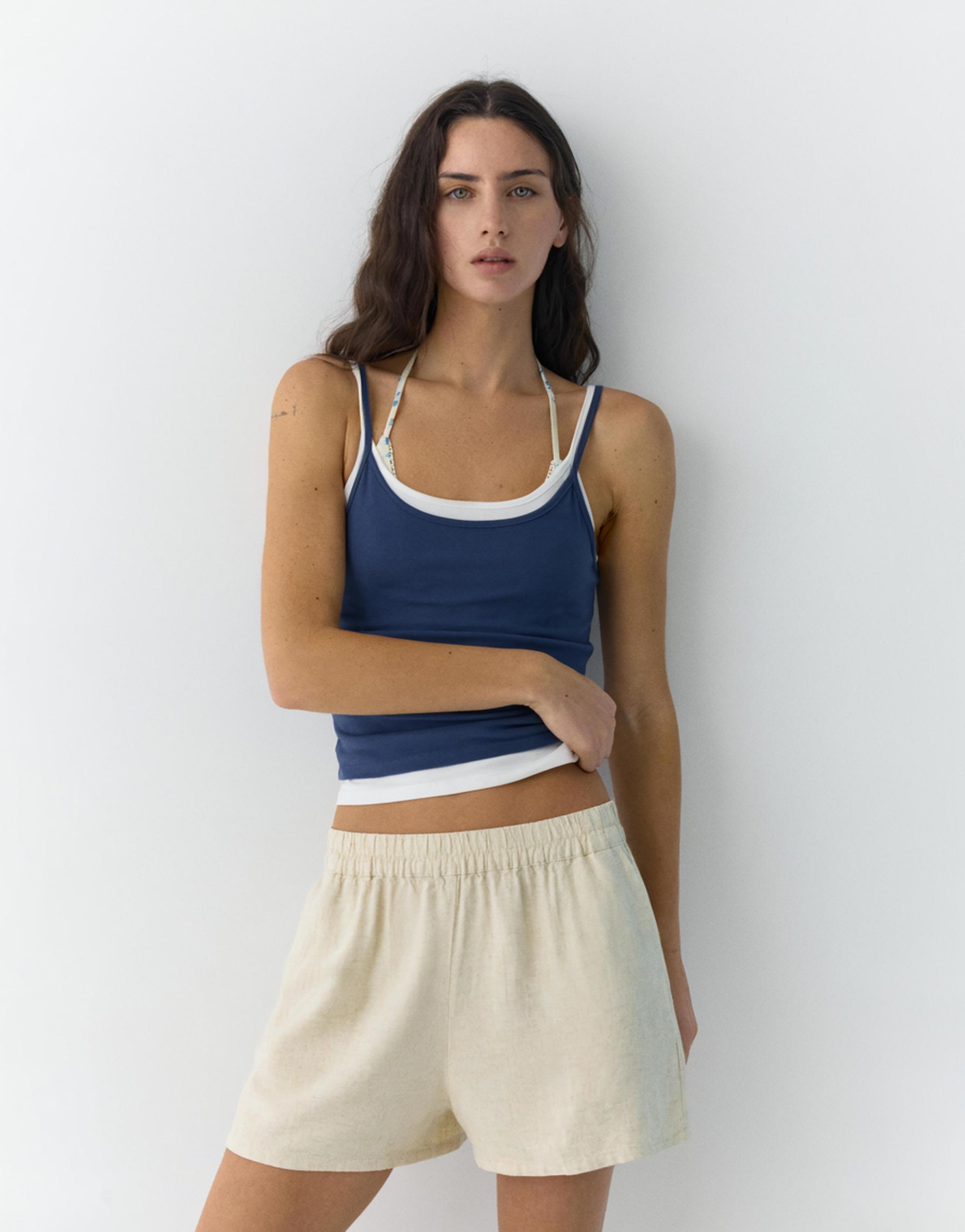 Linen blend shorts — Beige