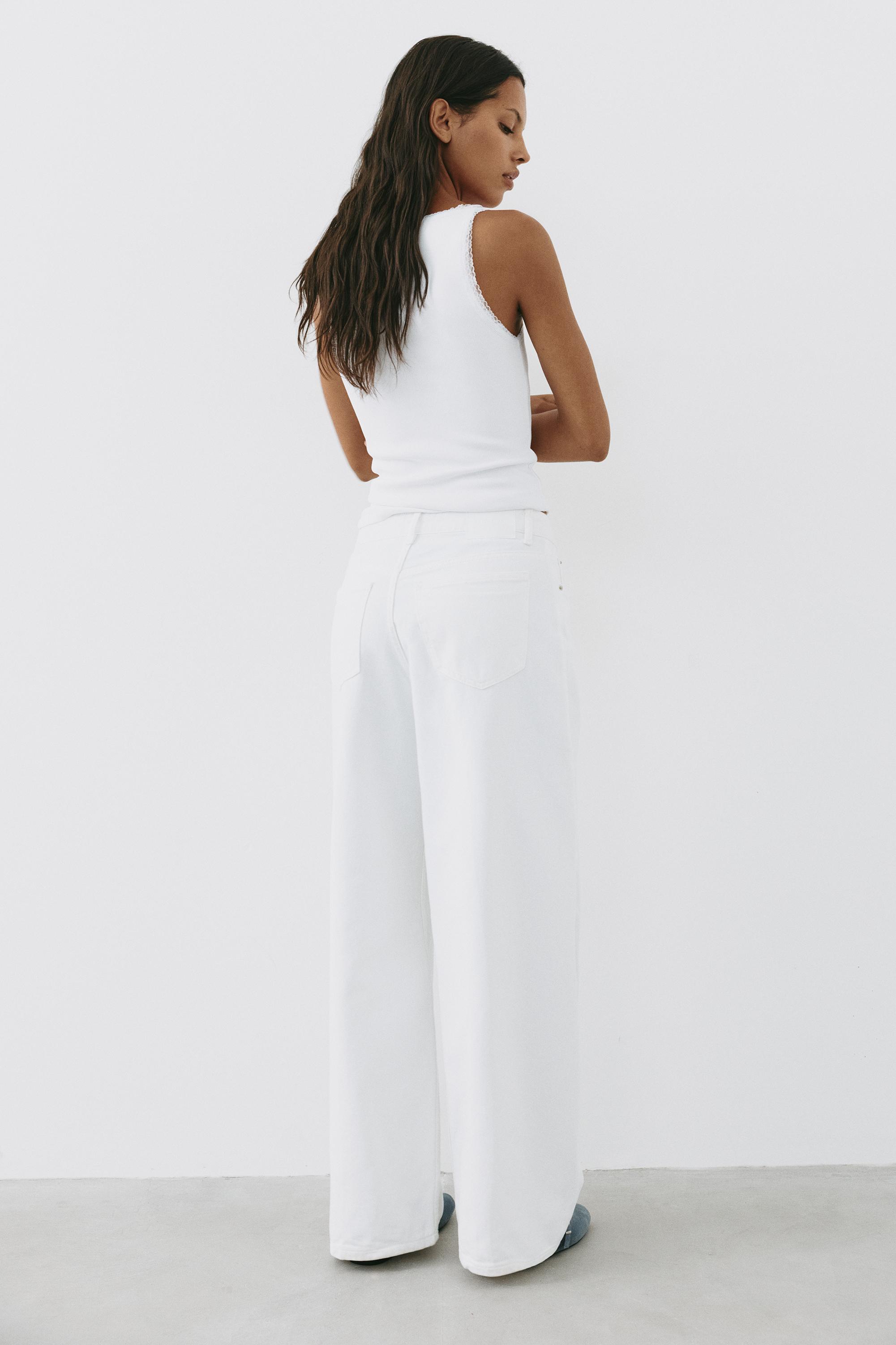 White crossover waist baggy jeans — White