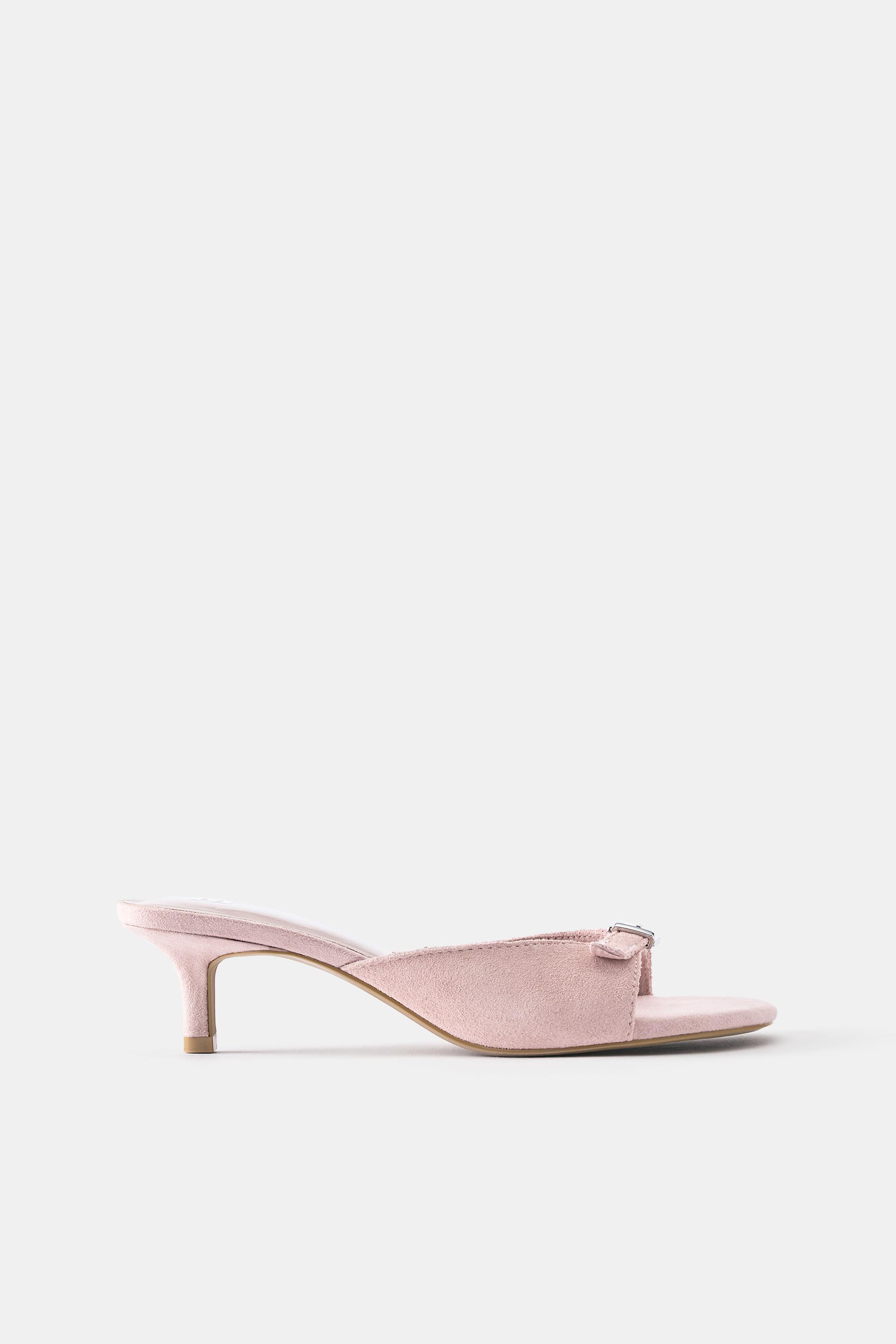 Leather buckled heeled mules — Pink (alternate view)