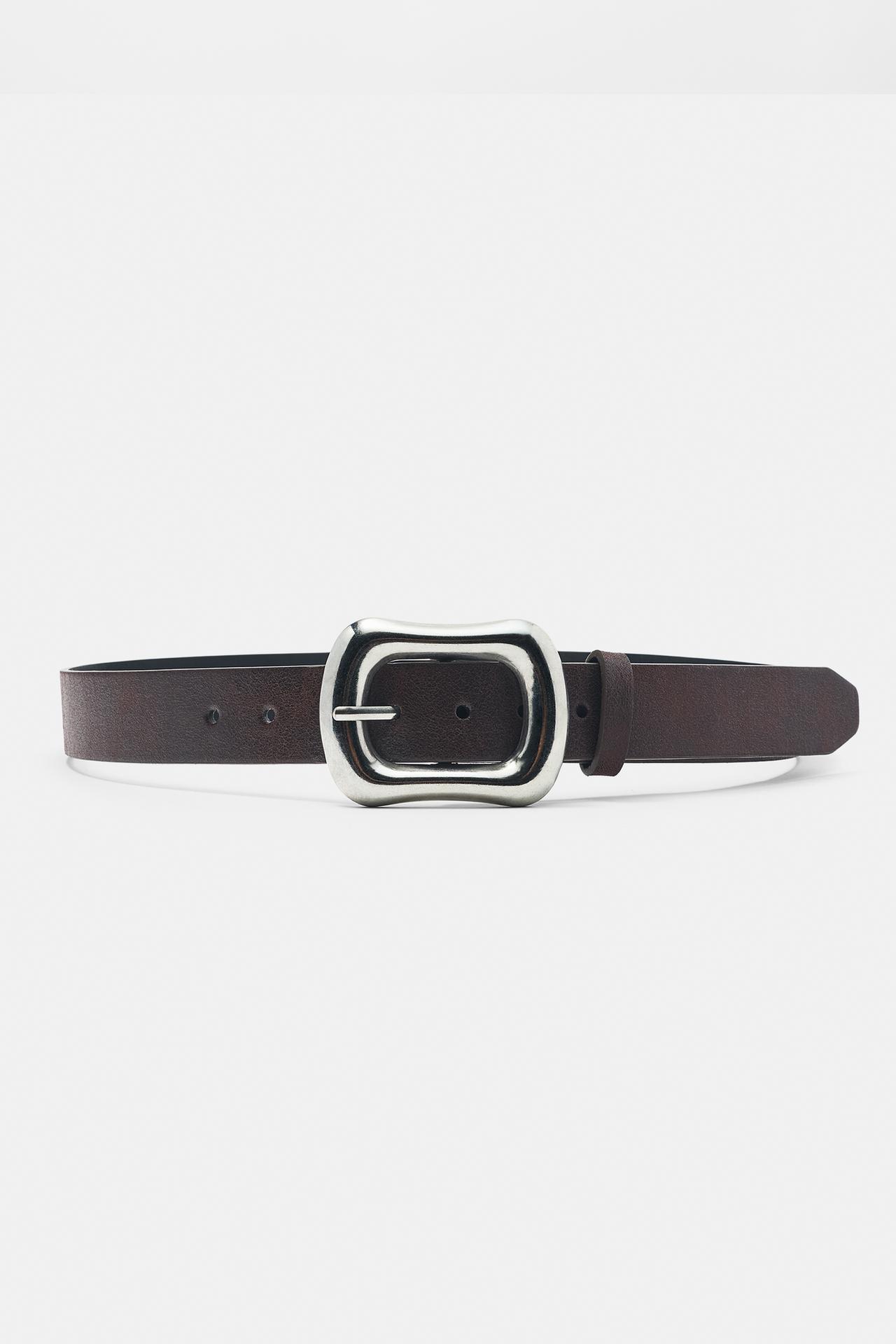 Rectangular buckle belt — Brown