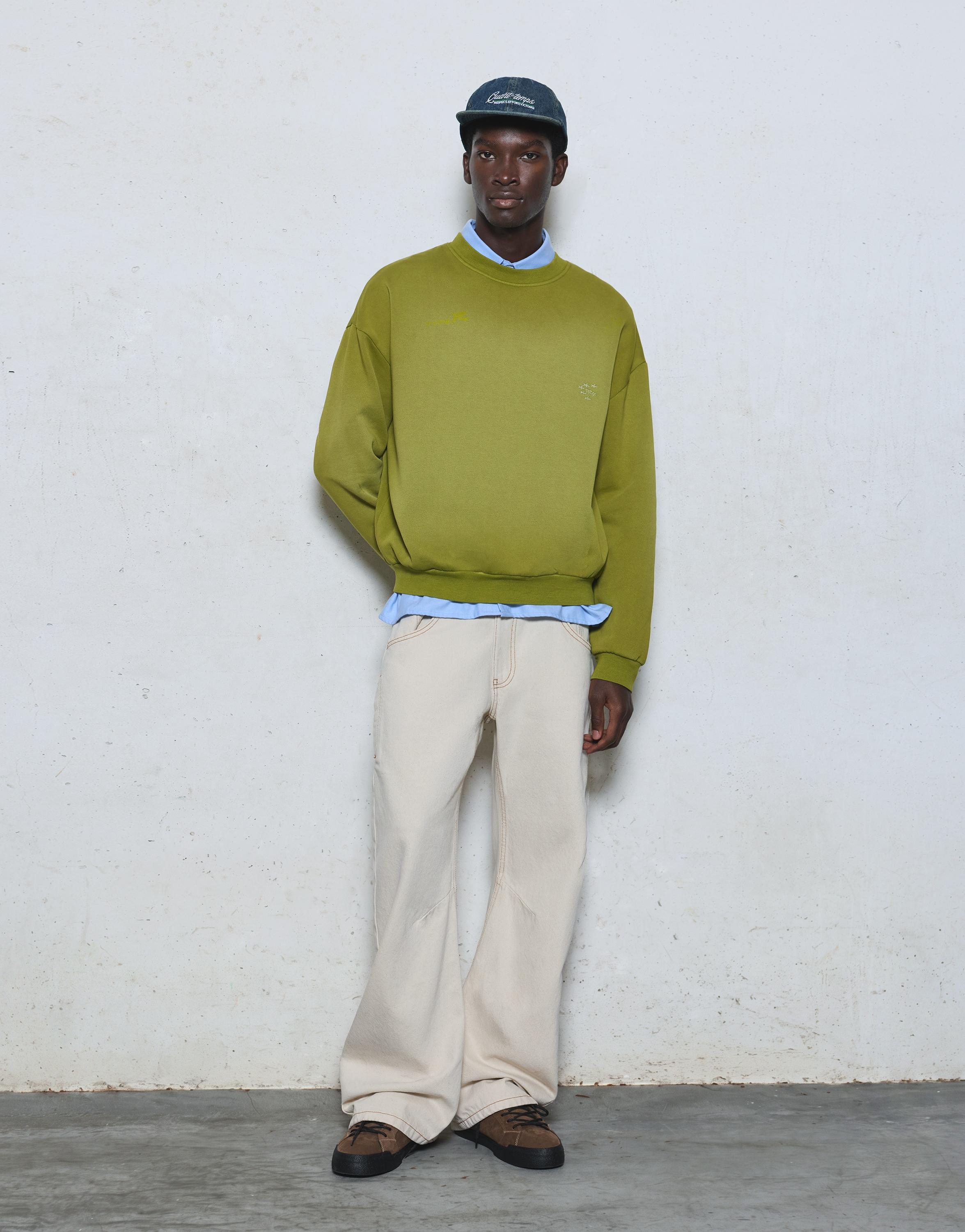 Embroidered washed-effect sweatshirt — Khaki