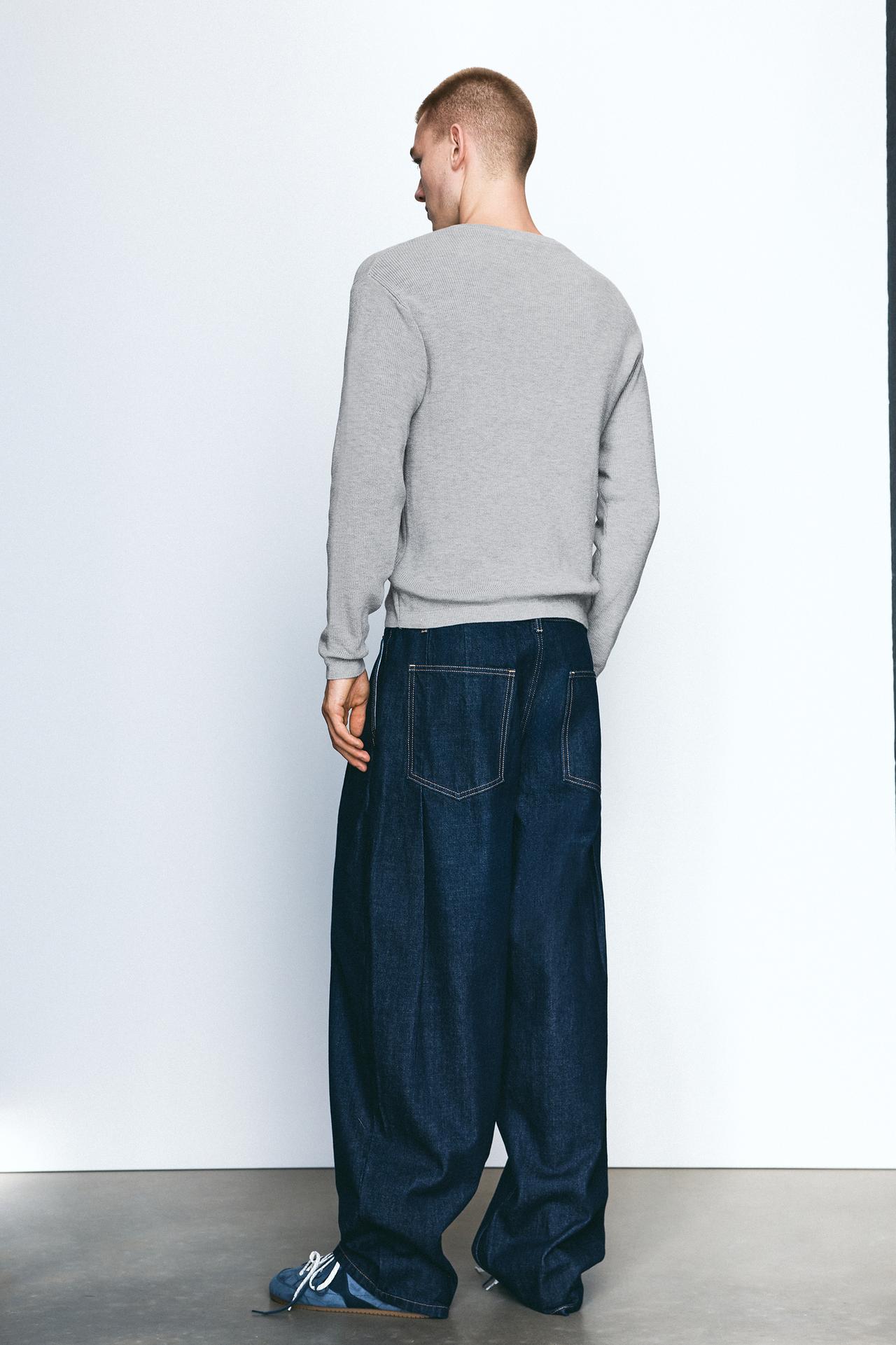 Henley collar jumper — Grey marl