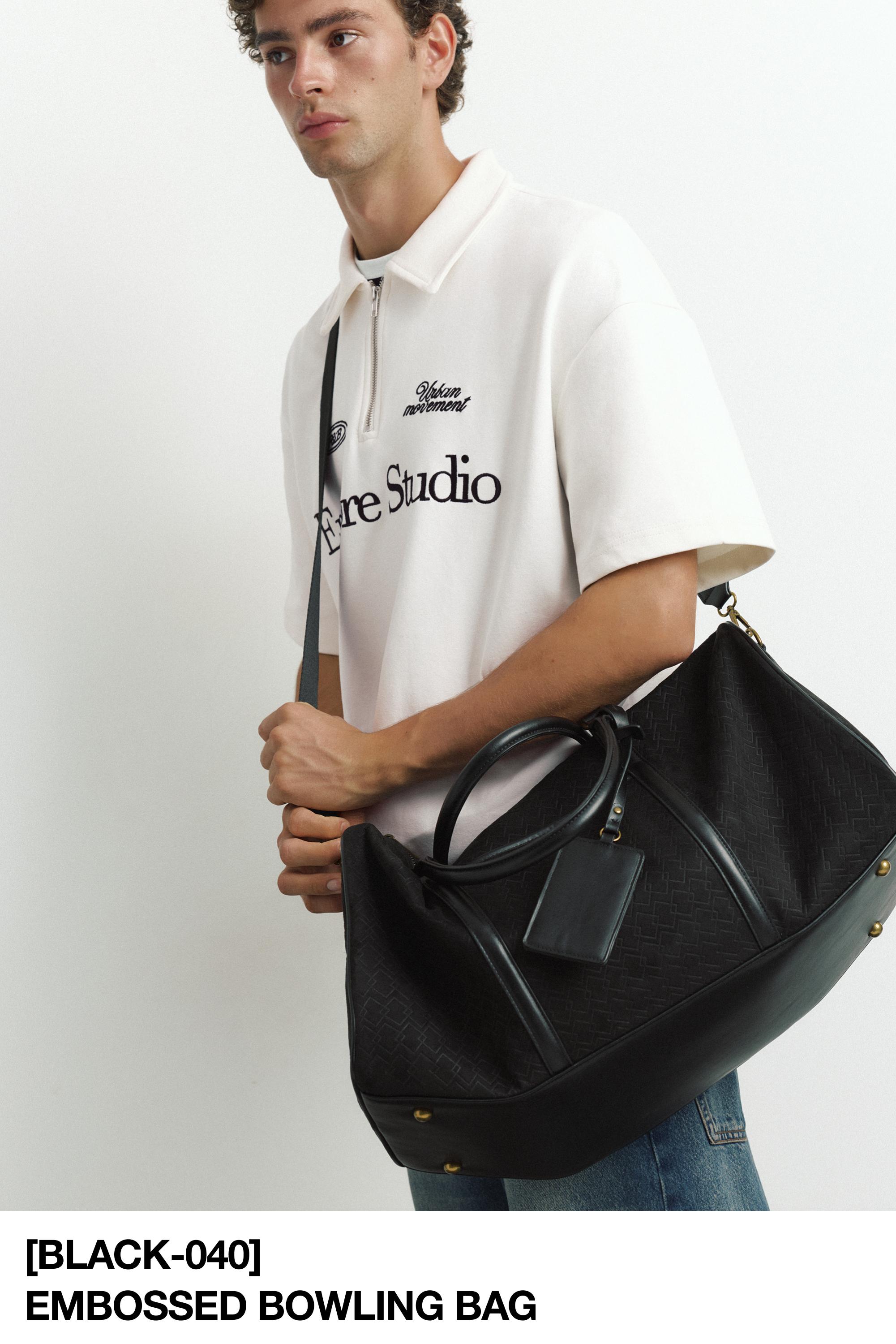 Embossed bowling bag with embellishment — Black