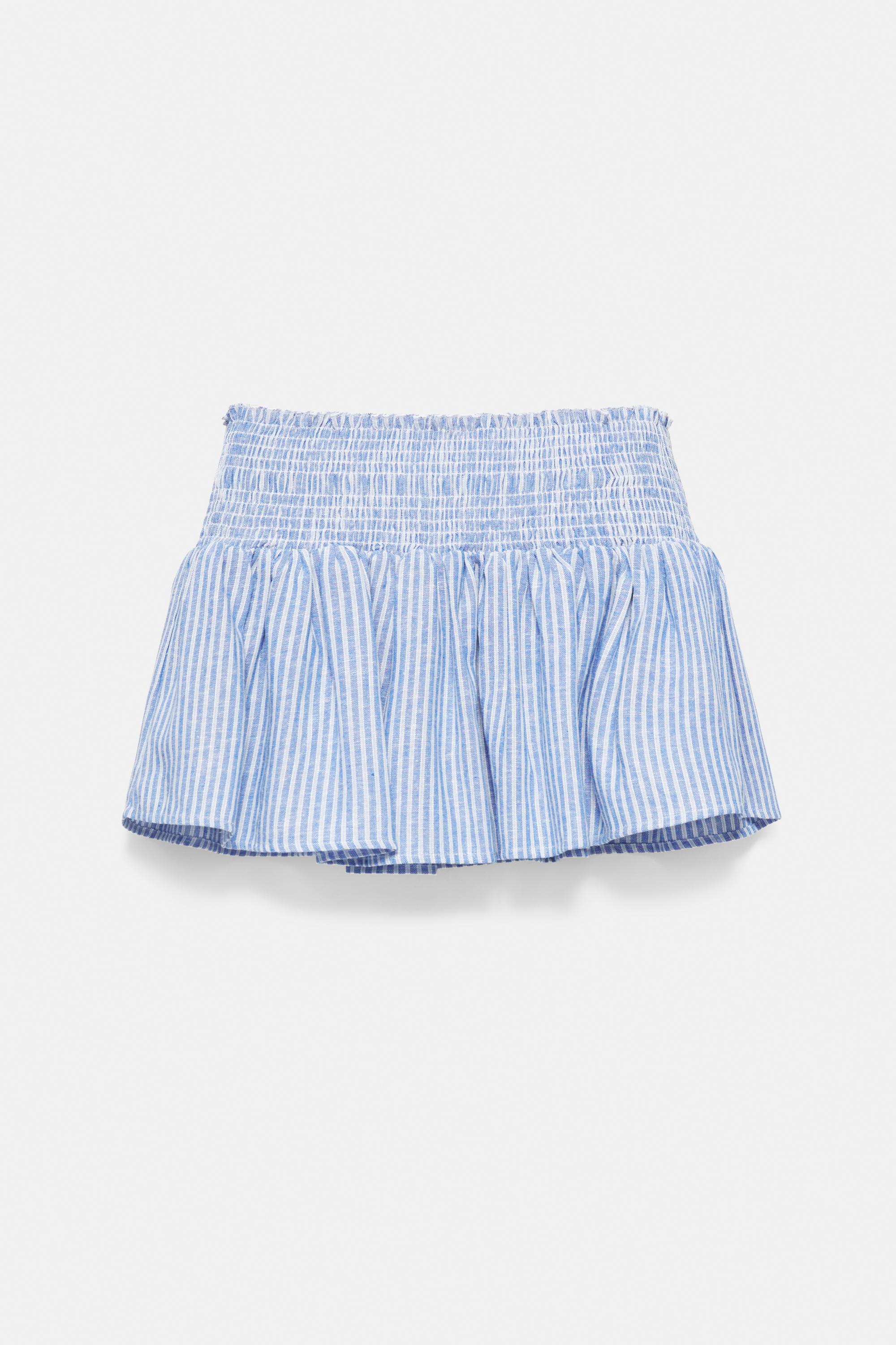 Striped linen blend mini skirt — Blue