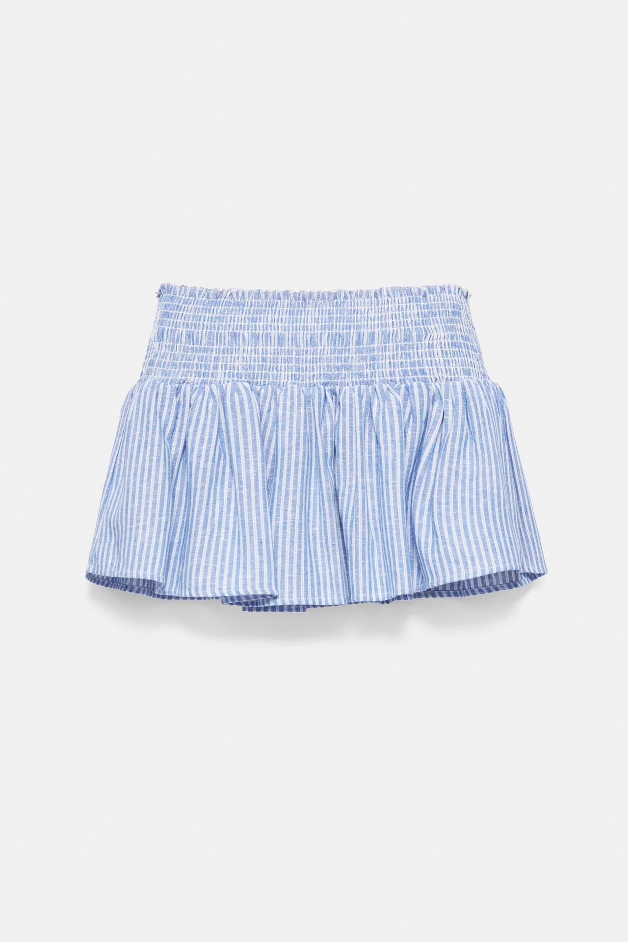Striped linen blend mini skirt — Blue