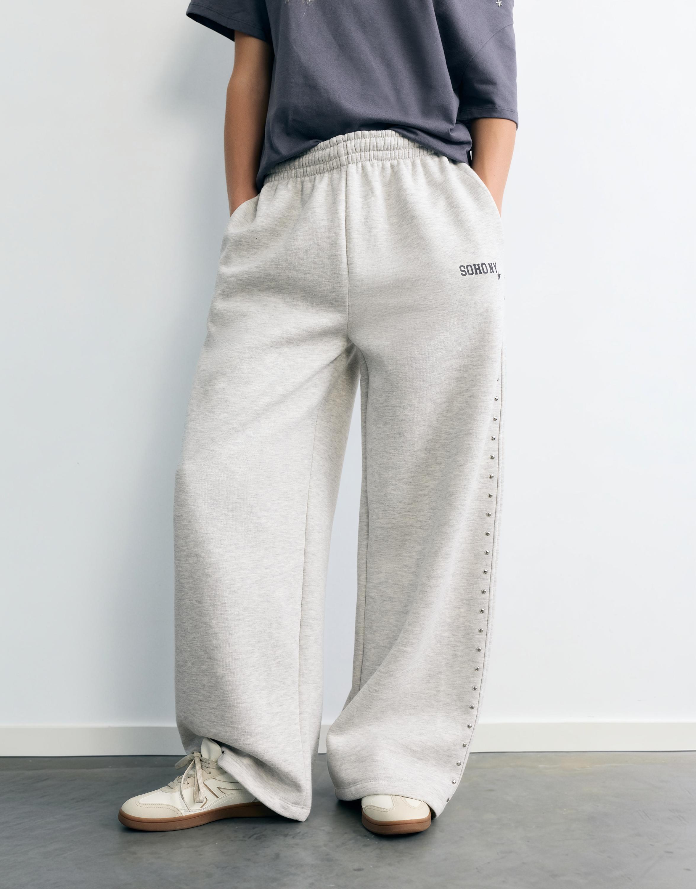 Studded joggers — Grey marl