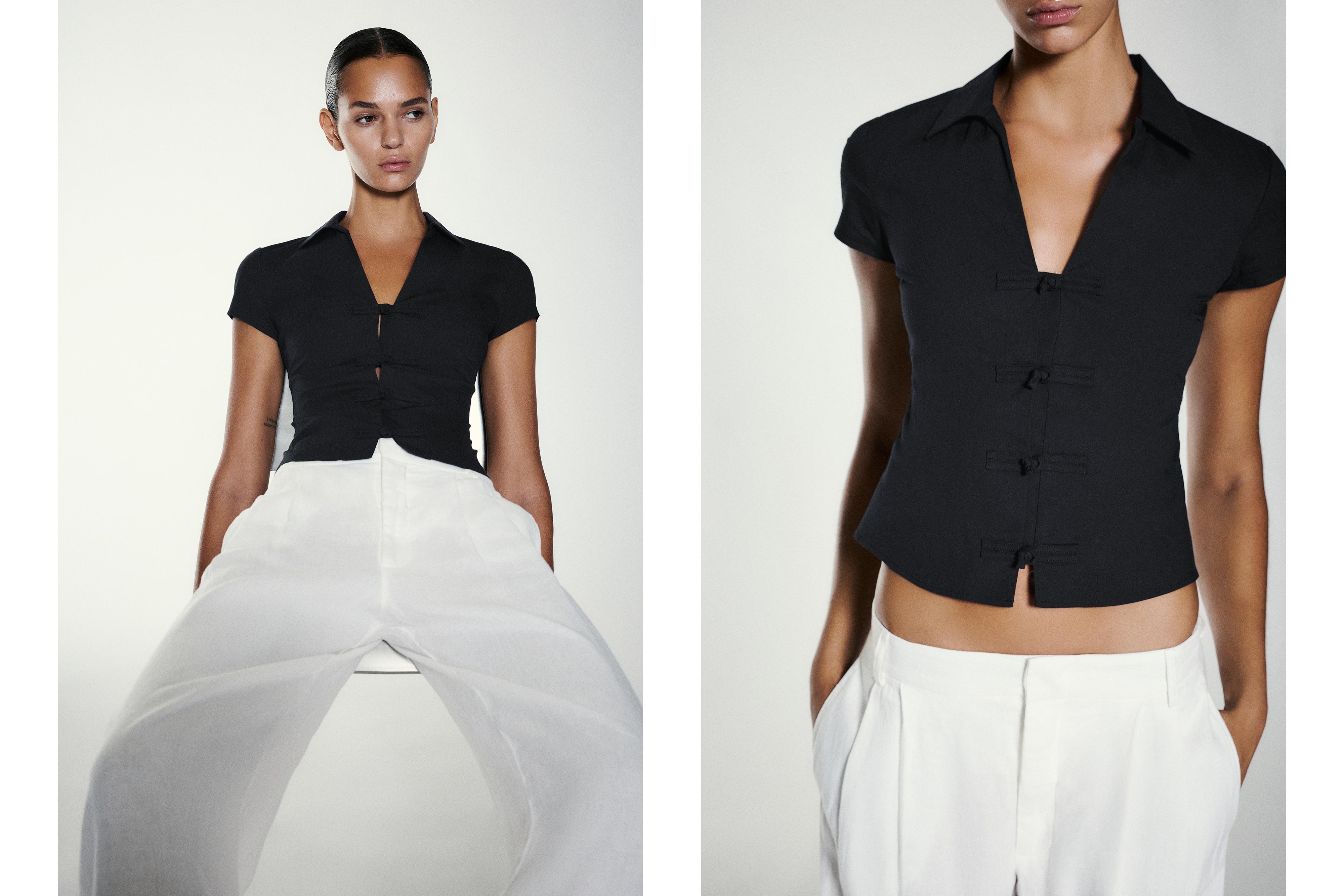 Short sleeve shirt with toggles — Black