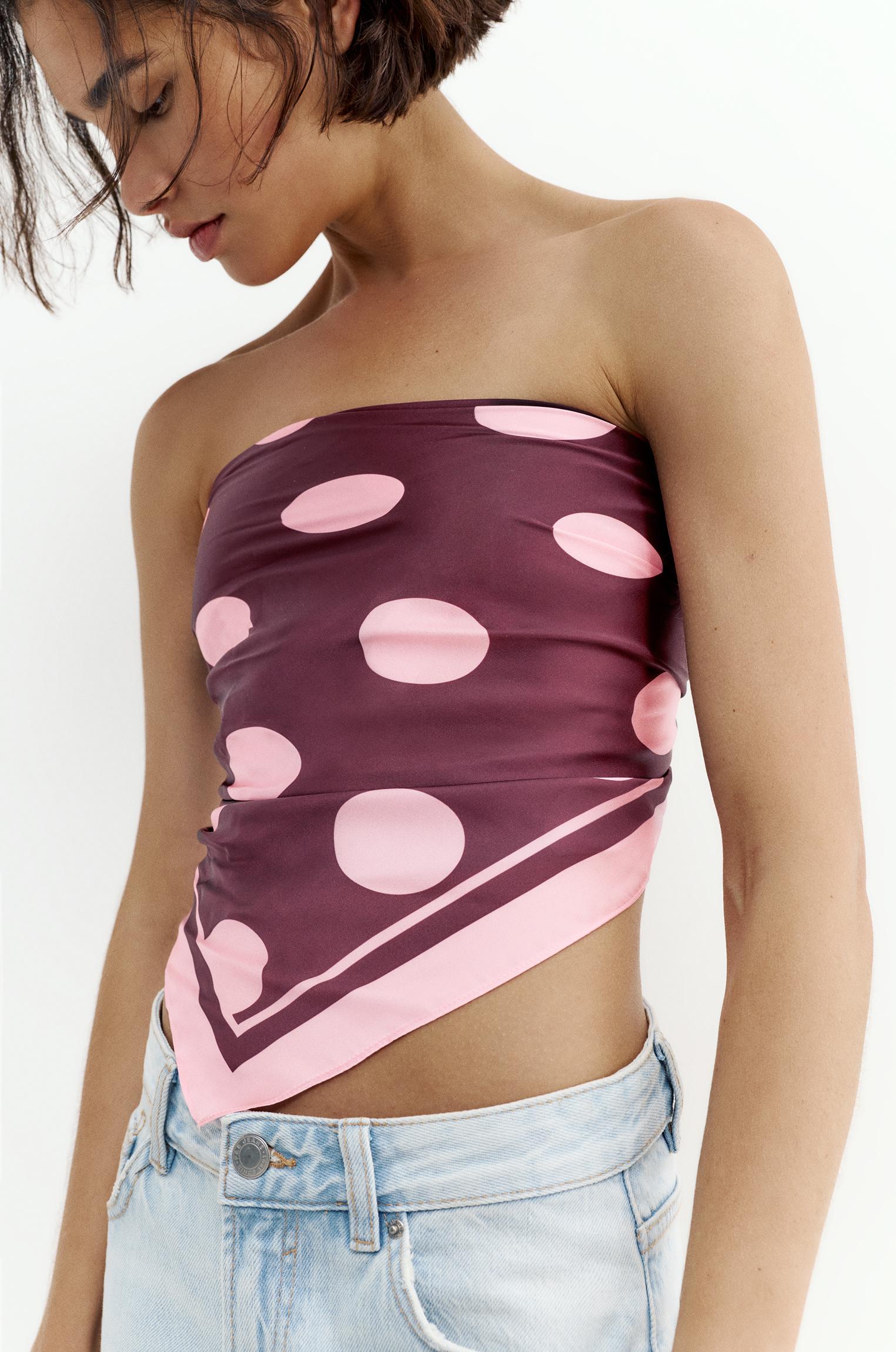 Satin polka dot scarf — Pink