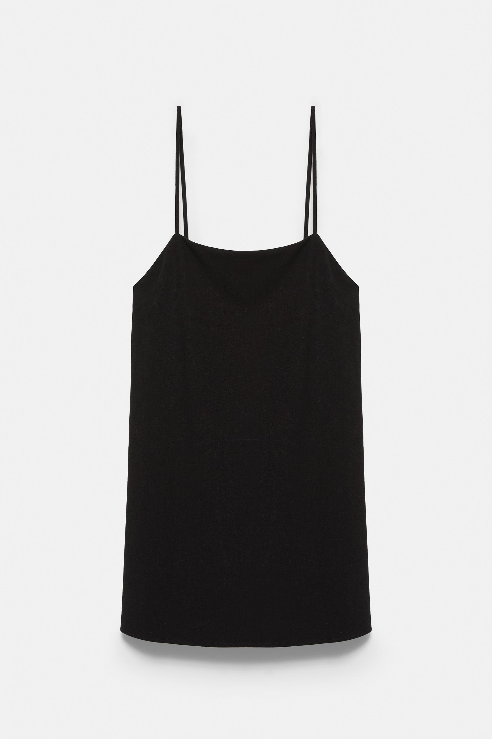Short strappy dress with linen — Black