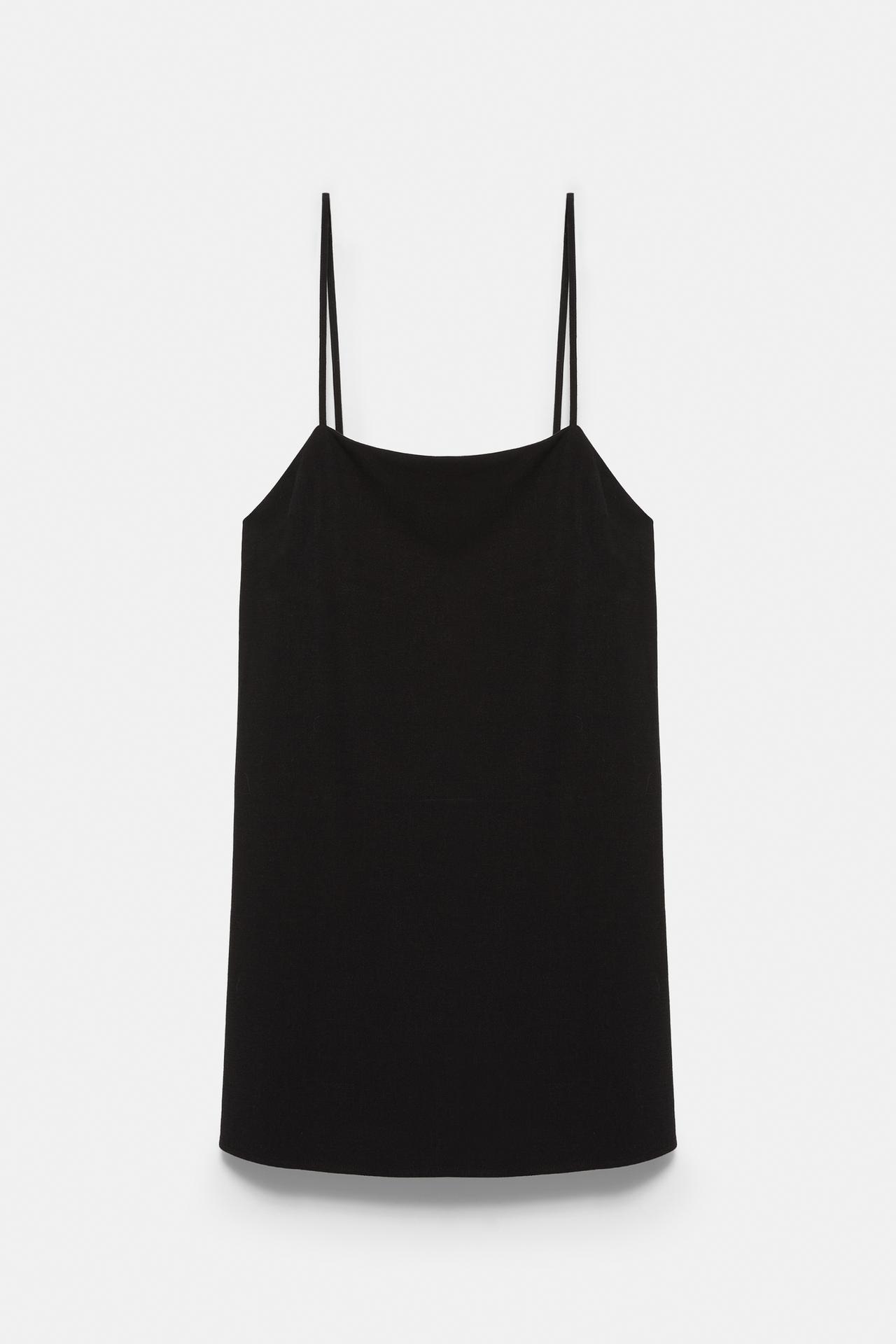 Short strappy dress with linen — Black