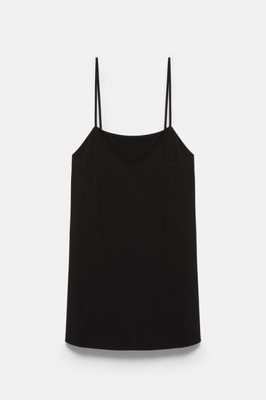 Short strappy dress with linen — Black 6