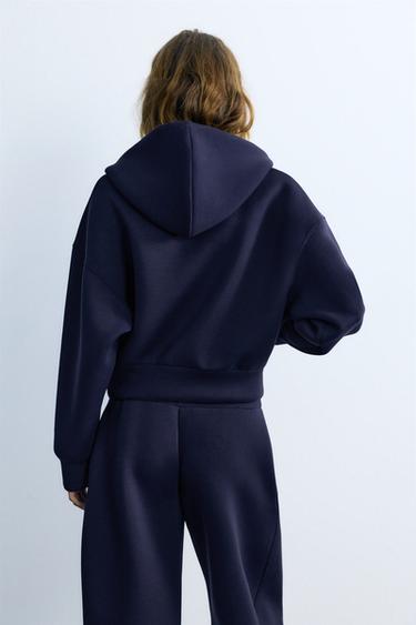 Neoprene-effect zip hoodie — Navy 2