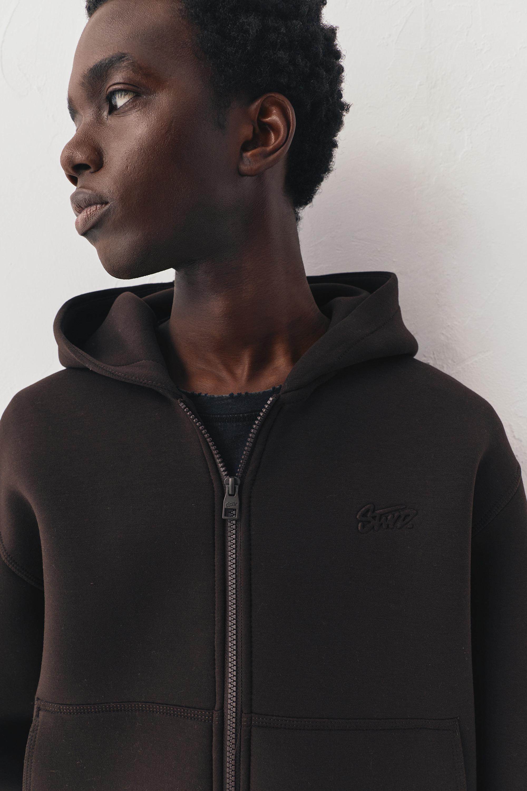 Neoprene-effect hoodie — Chocolate