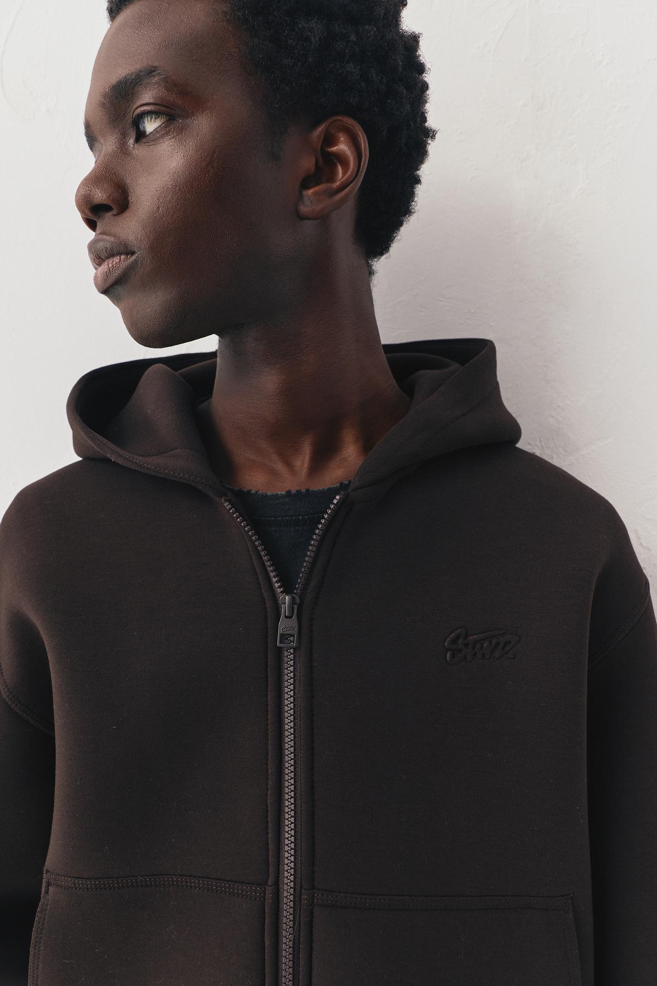 Neoprene-effect hoodie — Chocolate