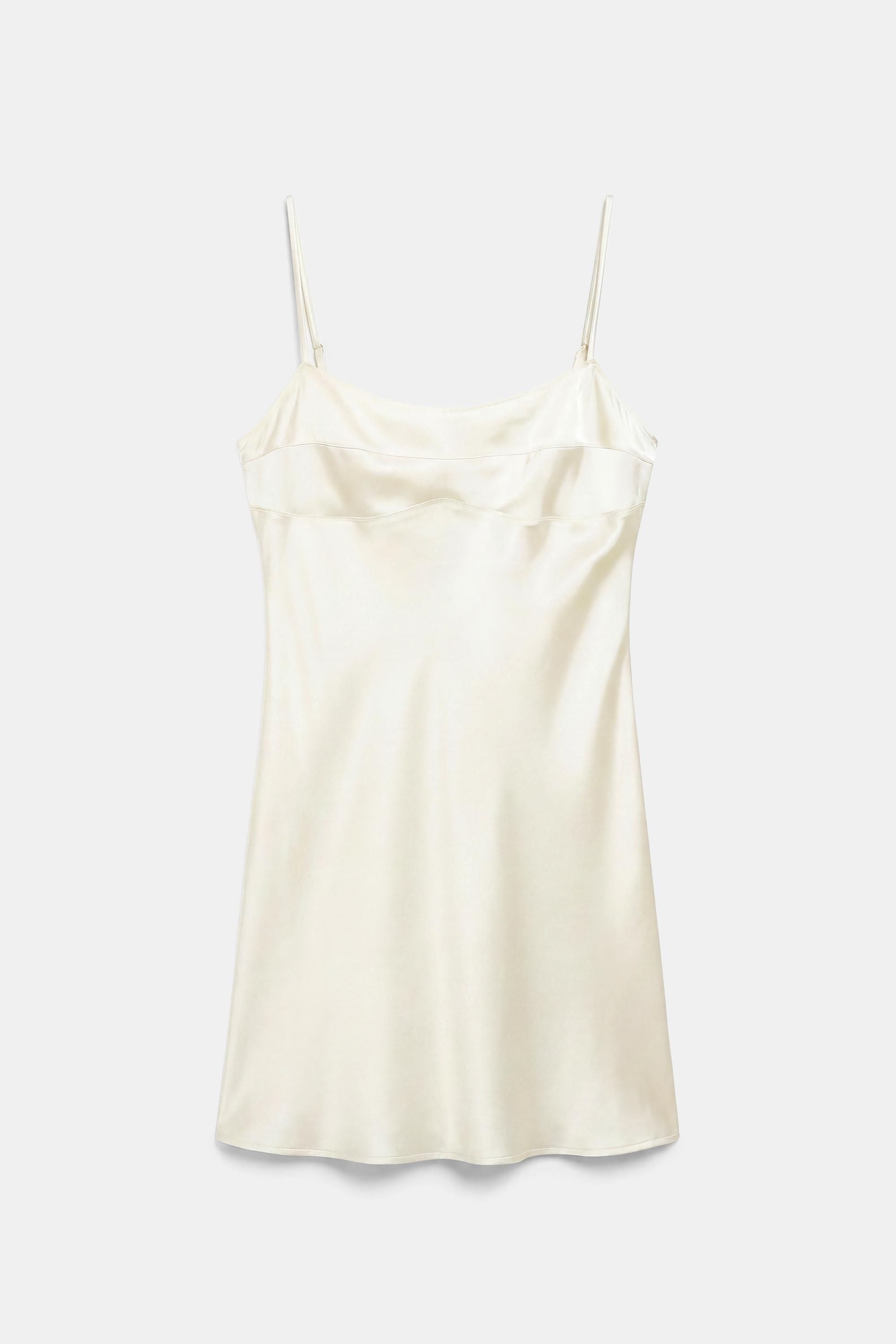Short satin strappy dress — Ecru
