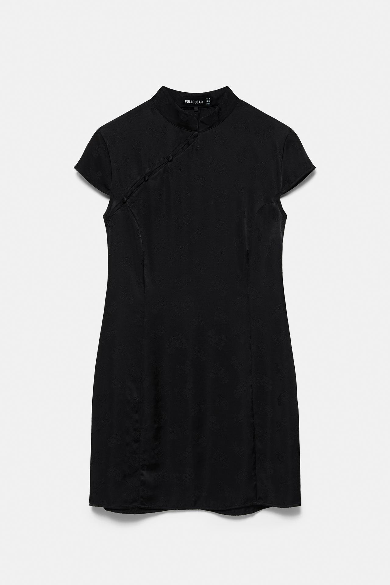 Short stand collar dress with fireman clasps — Black