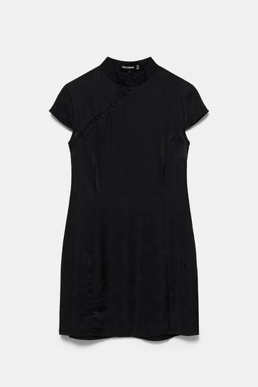 Short stand collar dress with fireman clasps — Black 5
