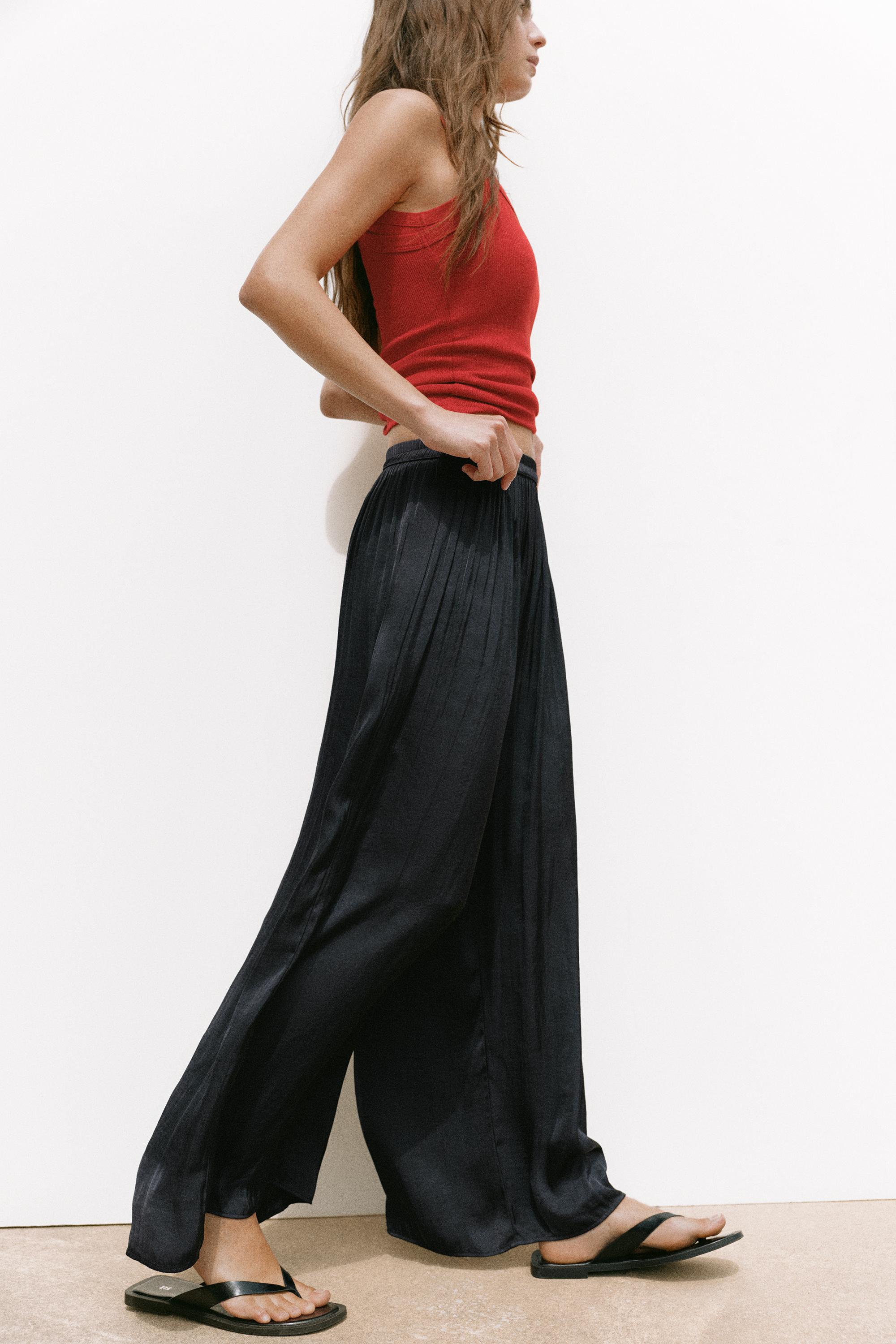 Satin wide-leg trousers — Black