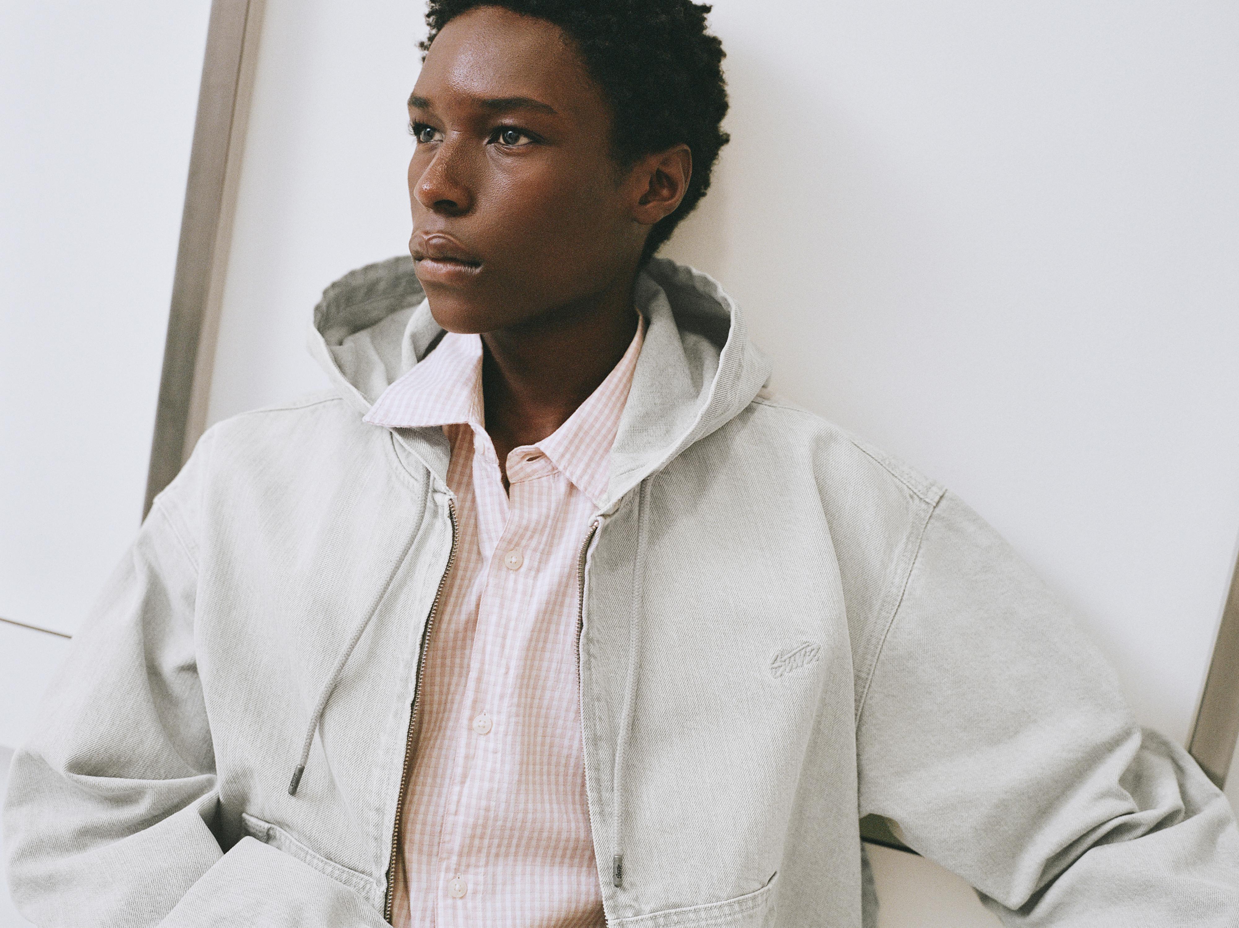 STWD zip-up hooded jacket — Pale grey