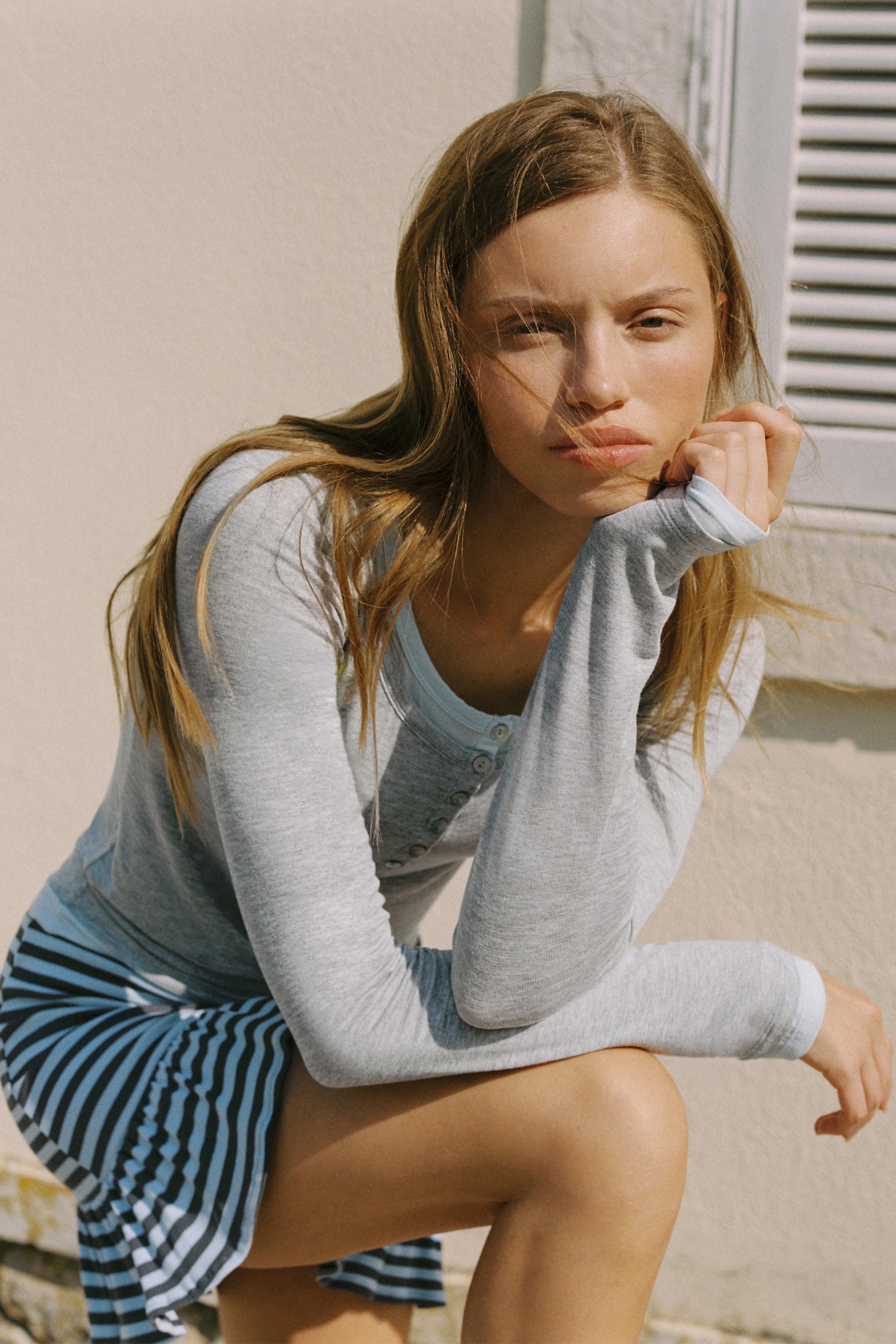 Striped ruffle mini skirt — Bluish grey