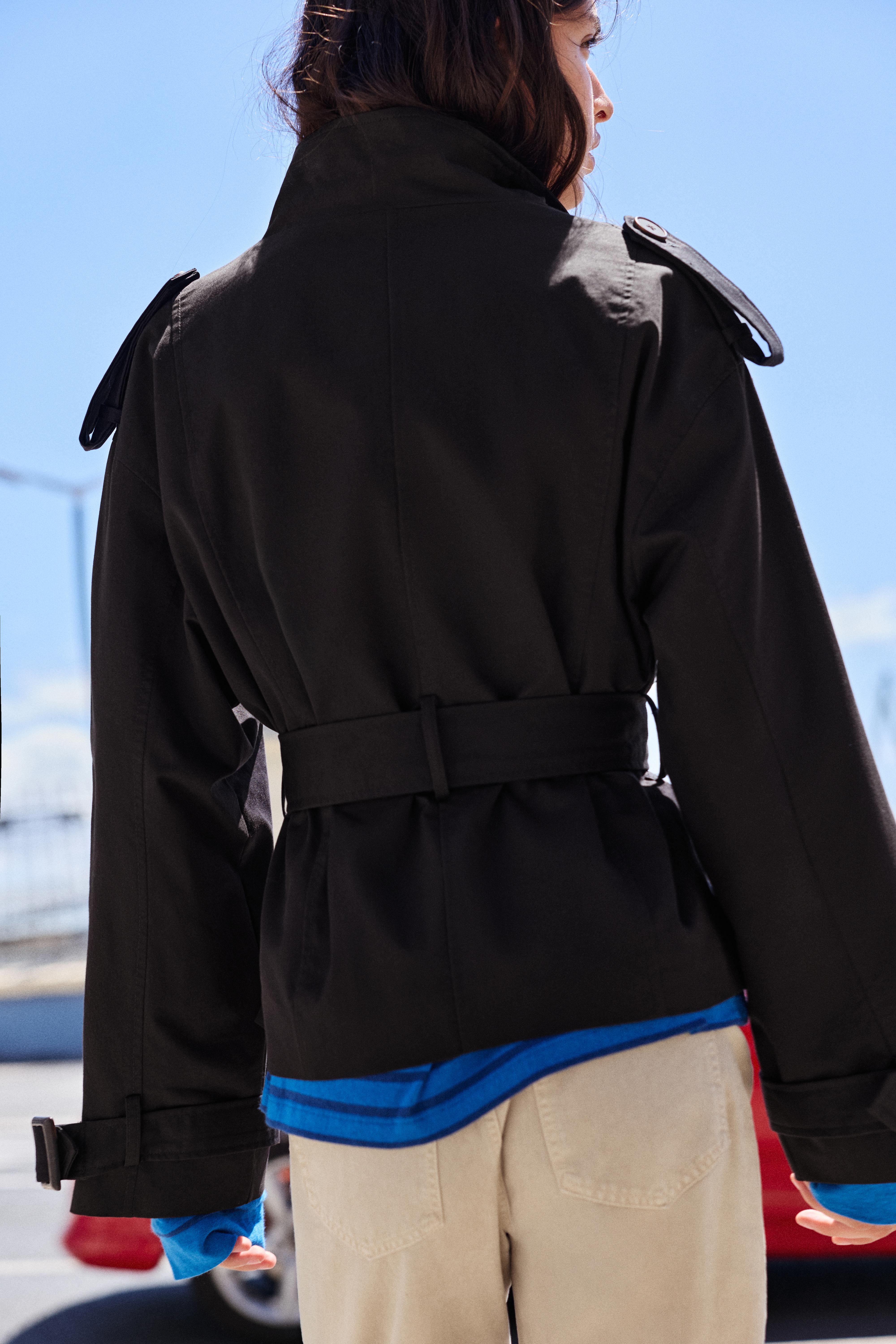 Short belted trench coat — Black