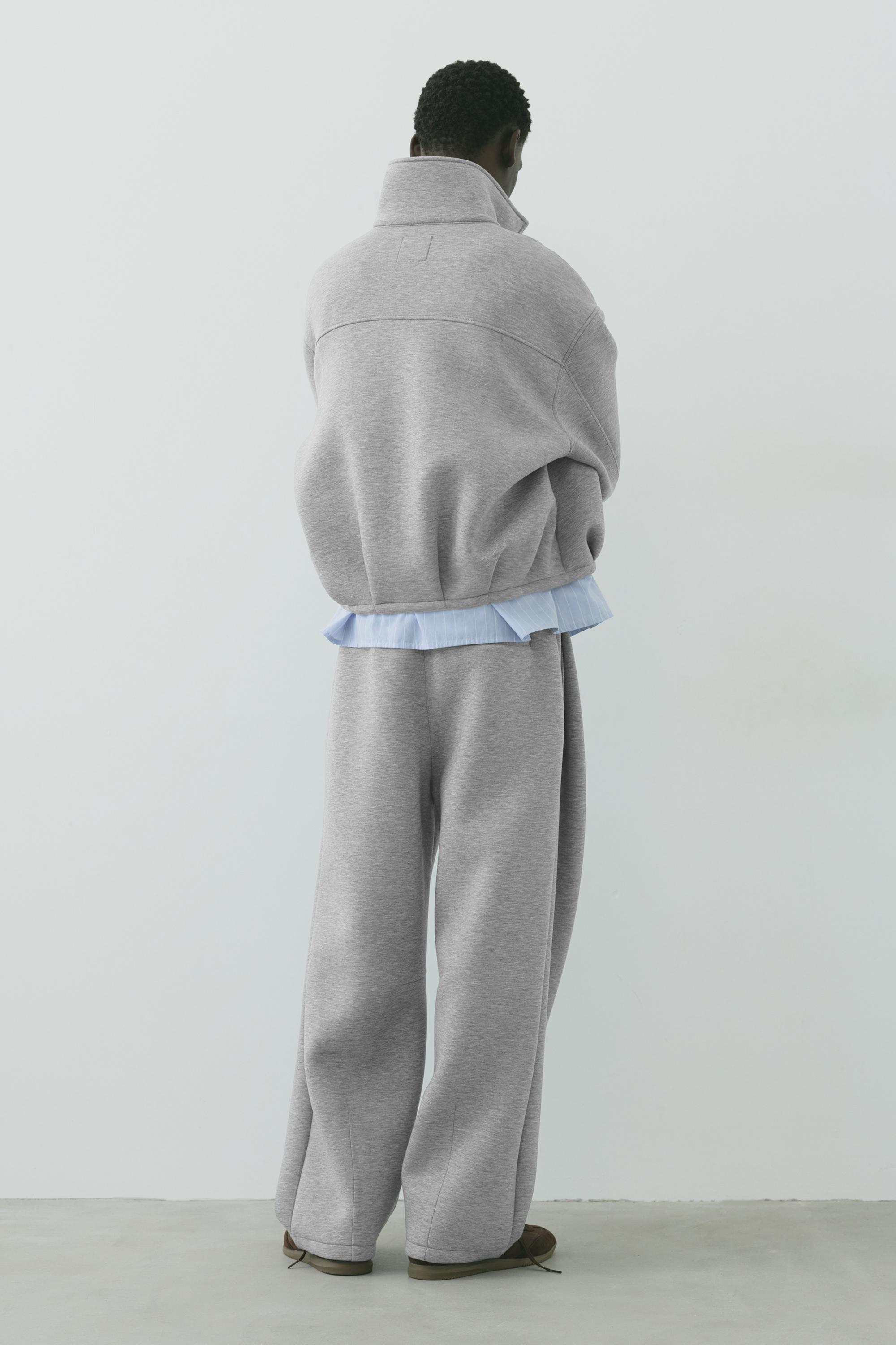 Neoprene-effect zip-up jacket — Grey marl