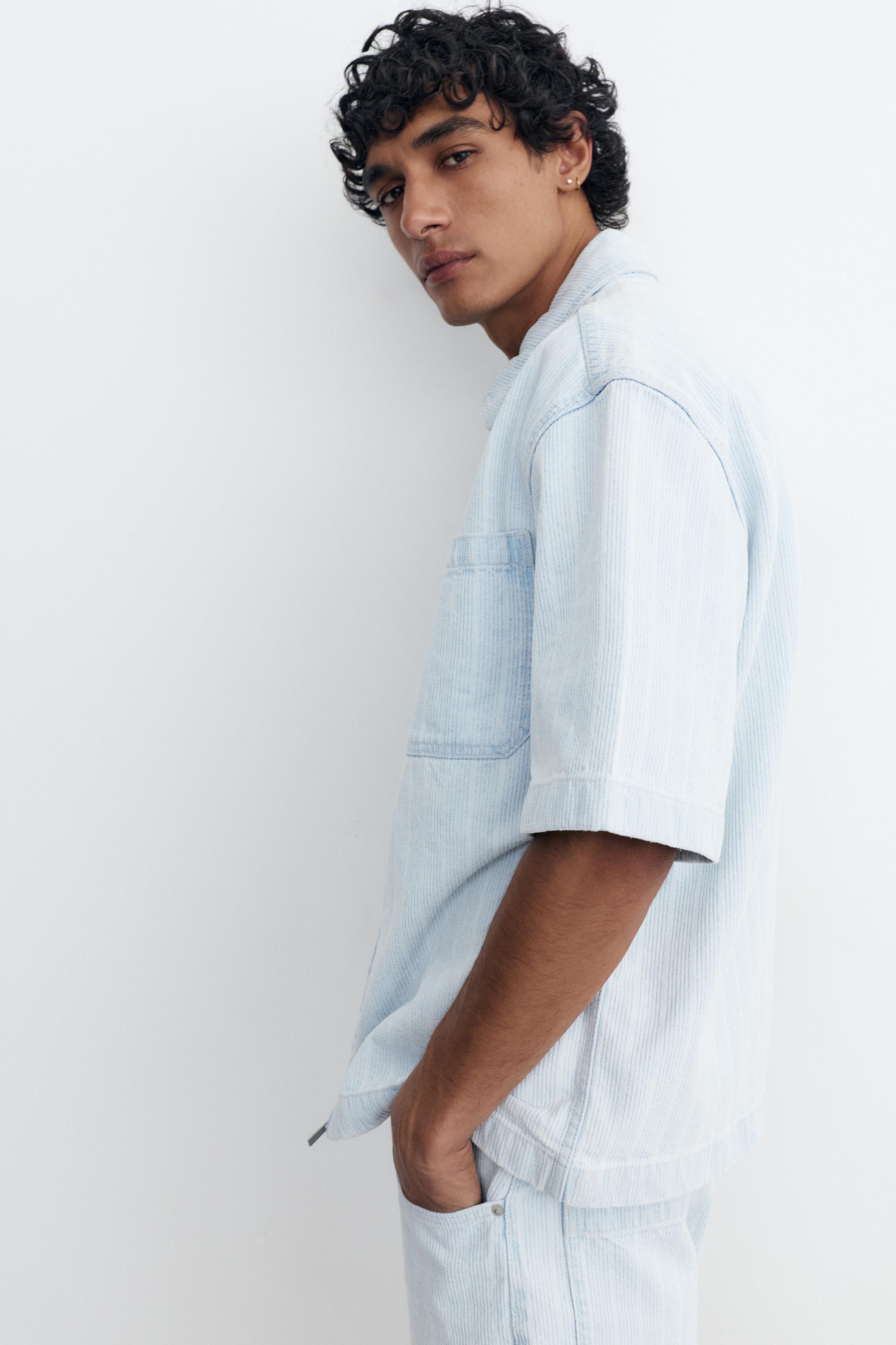 Zip-up denim shirt — Pale blue