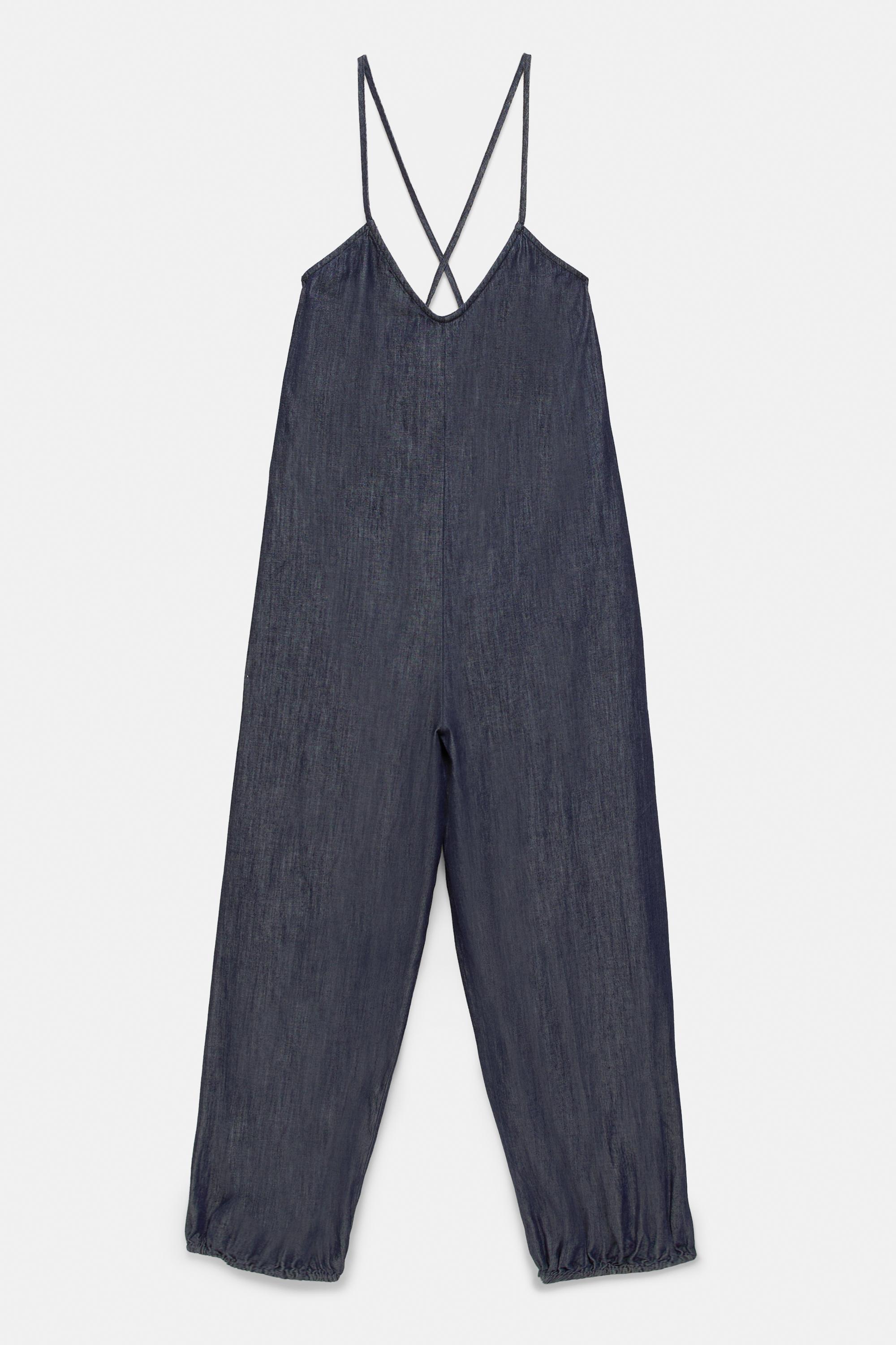 Denim jumpsuit with straps — Navy