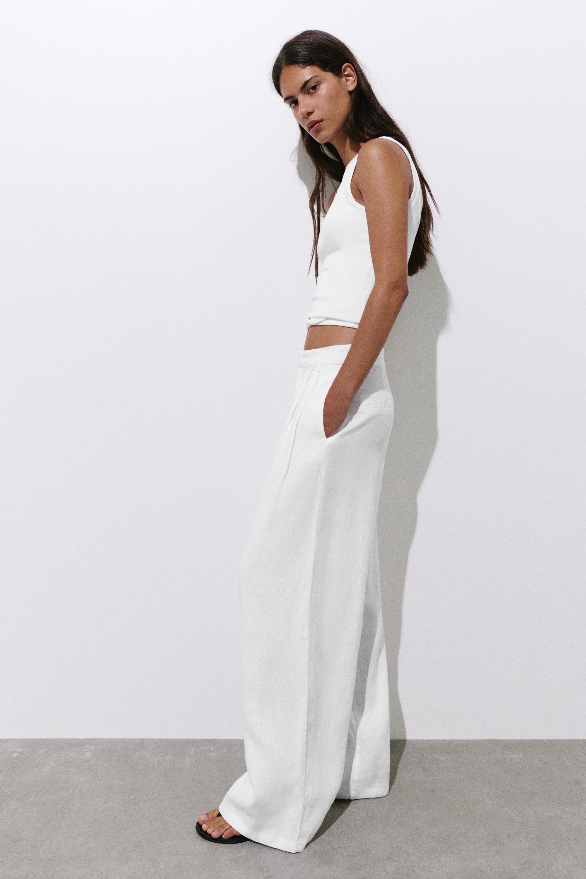 Wide-leg 100% linen trousers — White