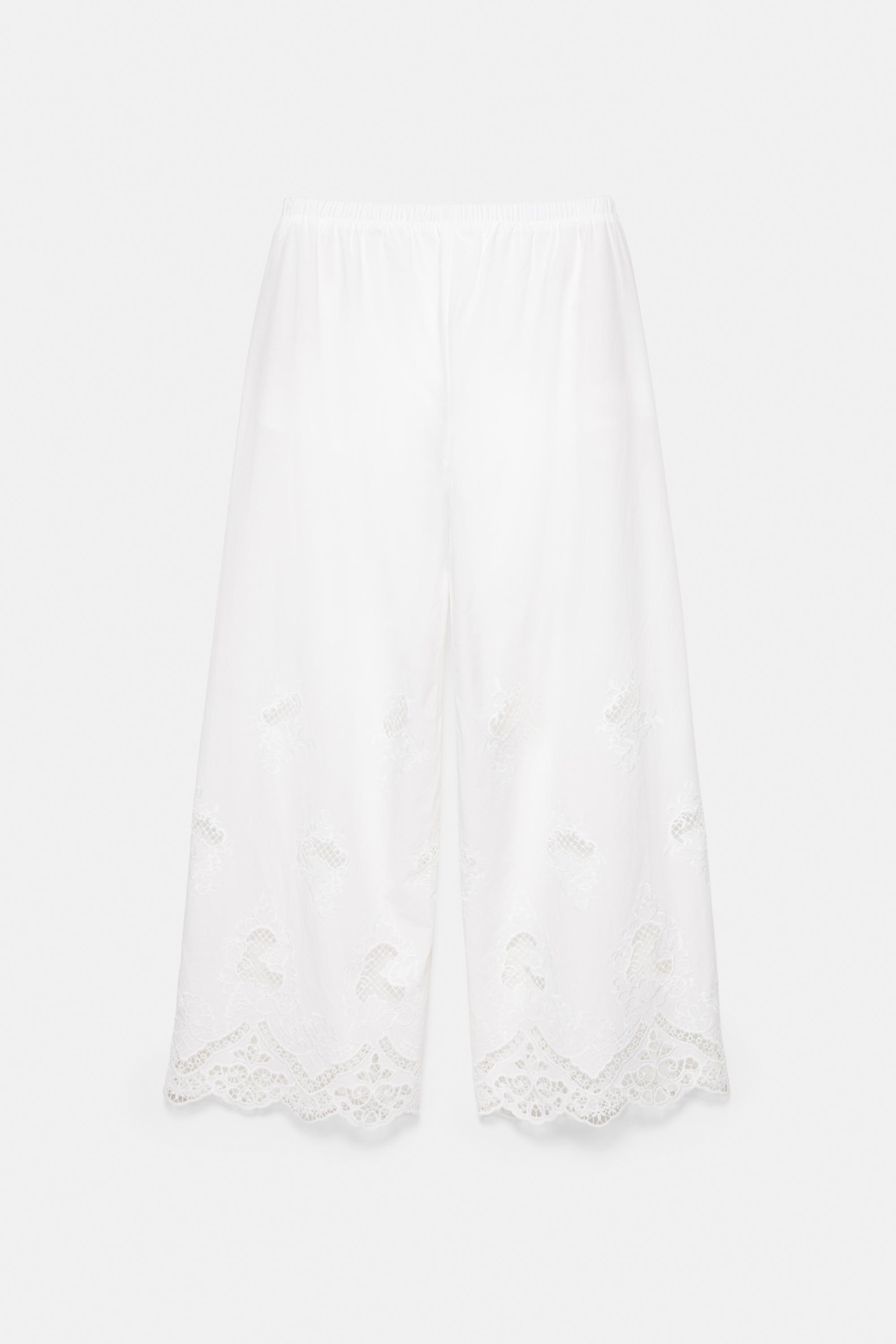 White trousers with Swiss embroidery — White