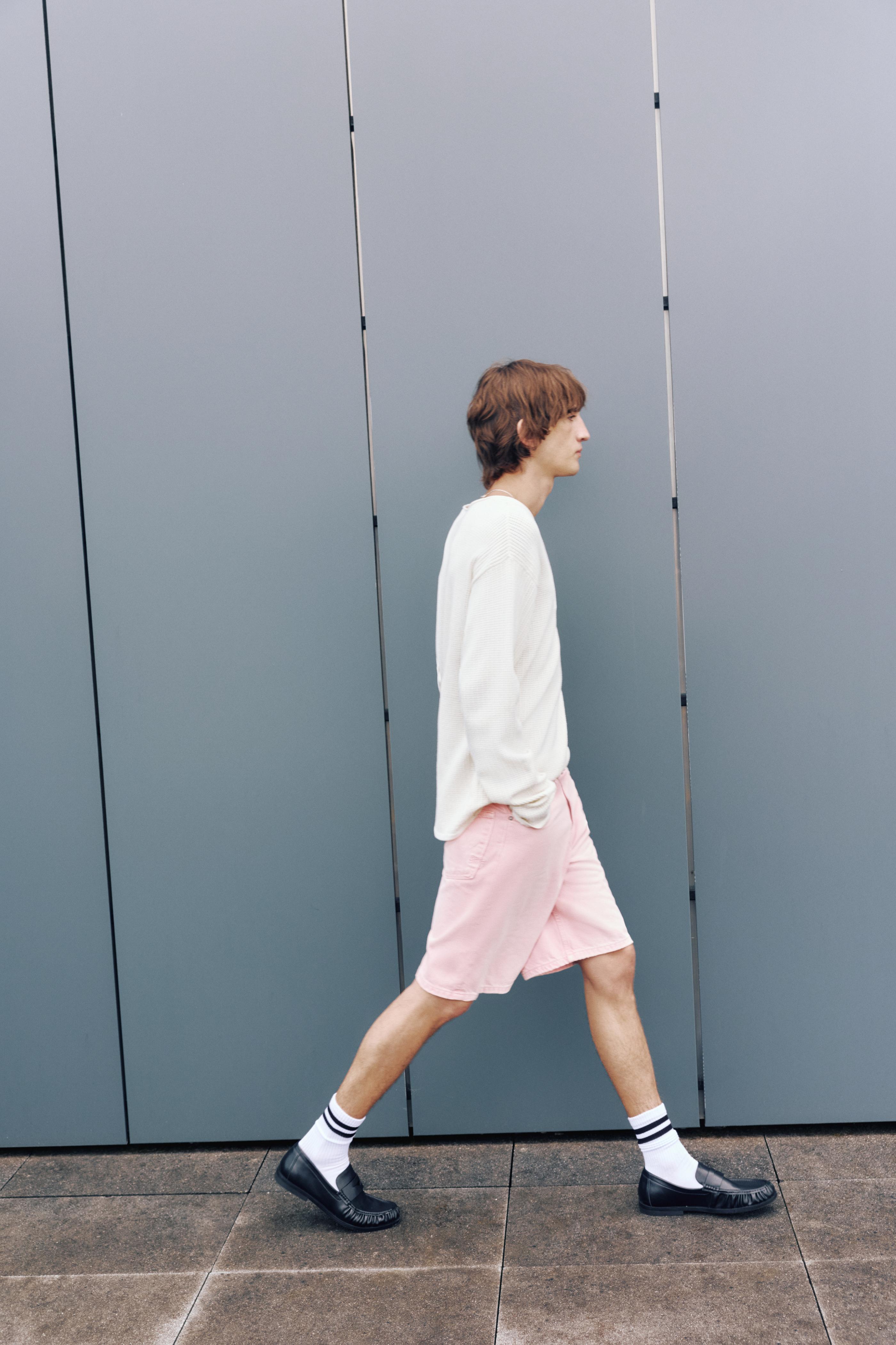 Baggy denim Bermuda shorts — Rose pink