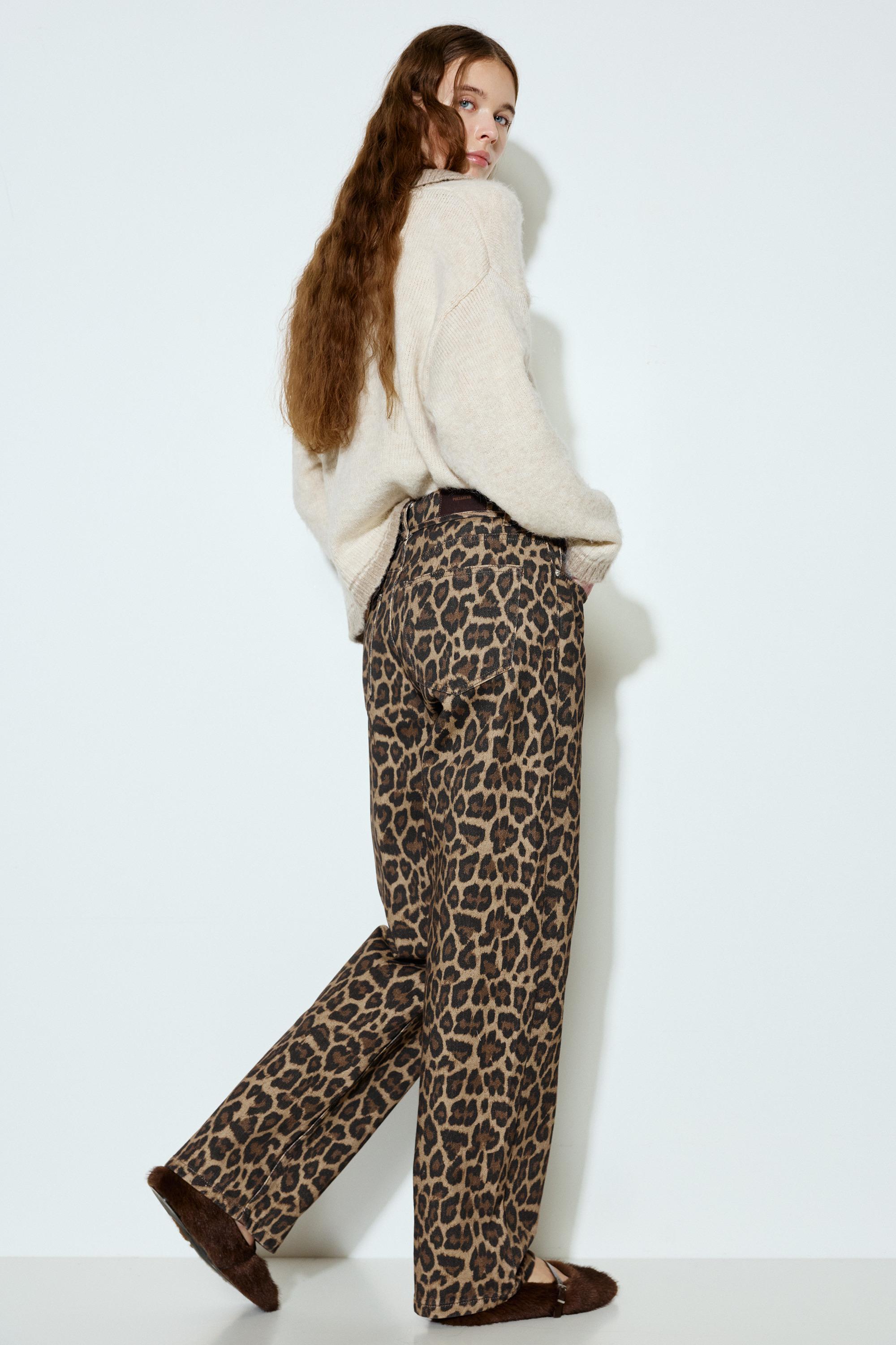 Leopard print jeans with drawstring — Leopard / taupe brown