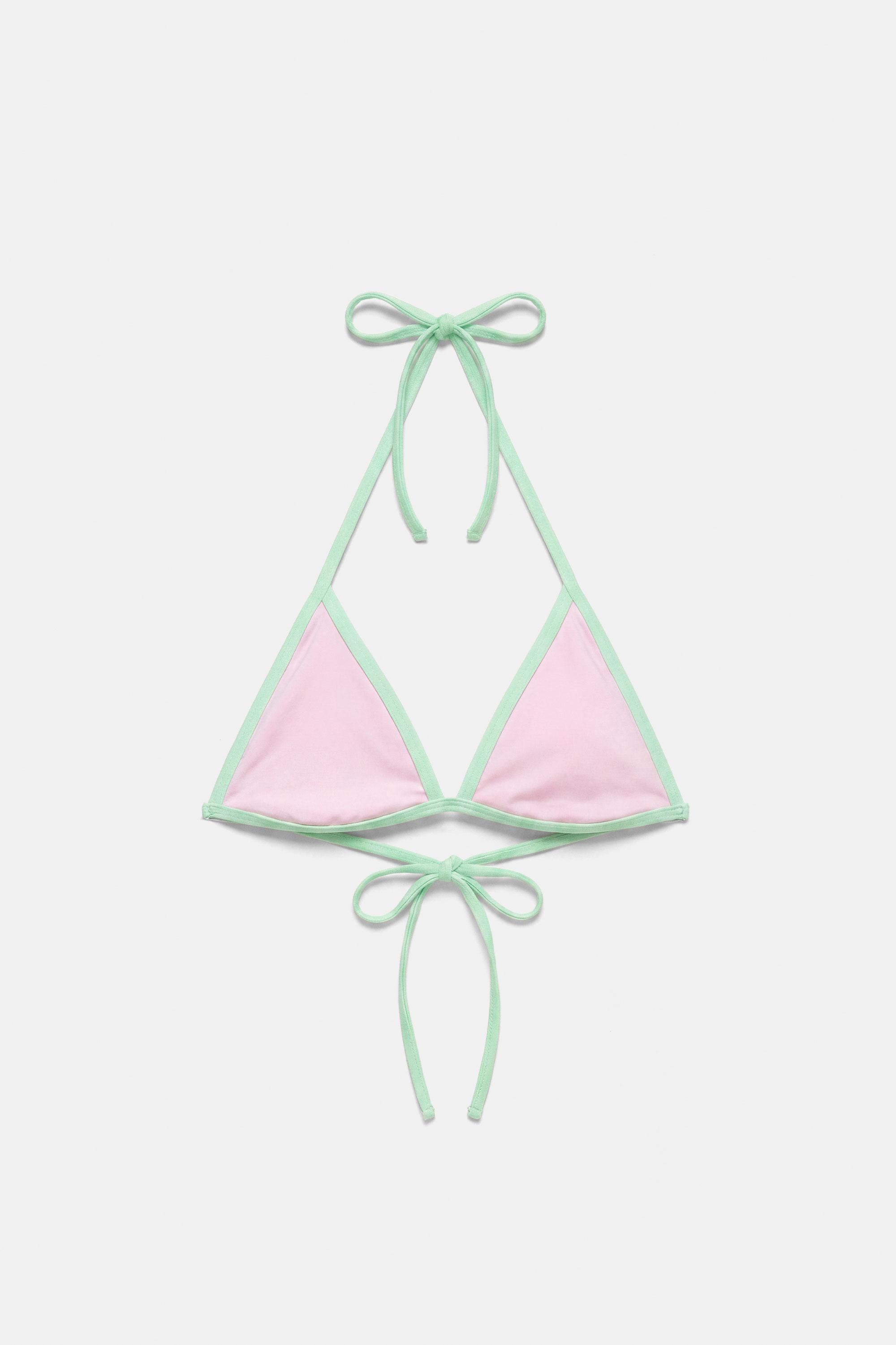 Contrast trim triangle bikini top — Pink