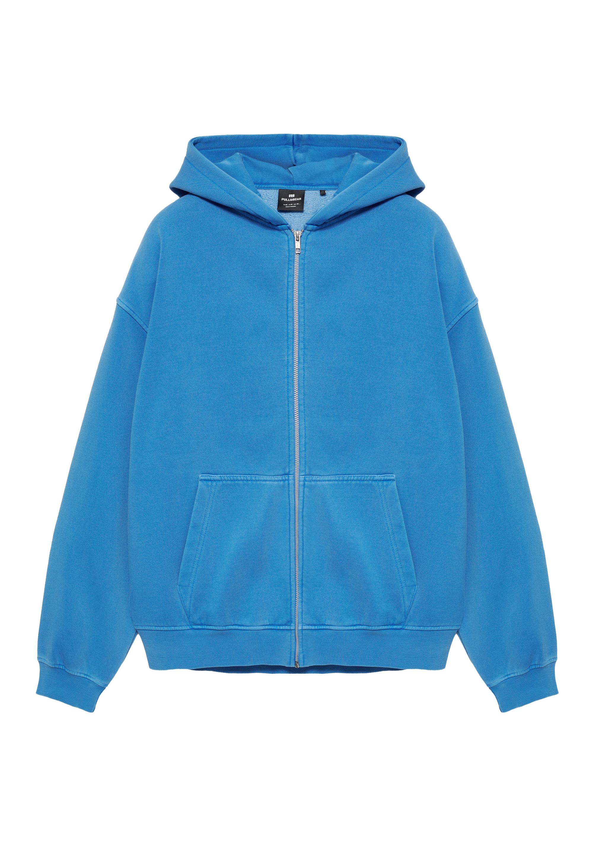 Fermuarlı mavi kapüşonlu sweatshirt - Görsel 3